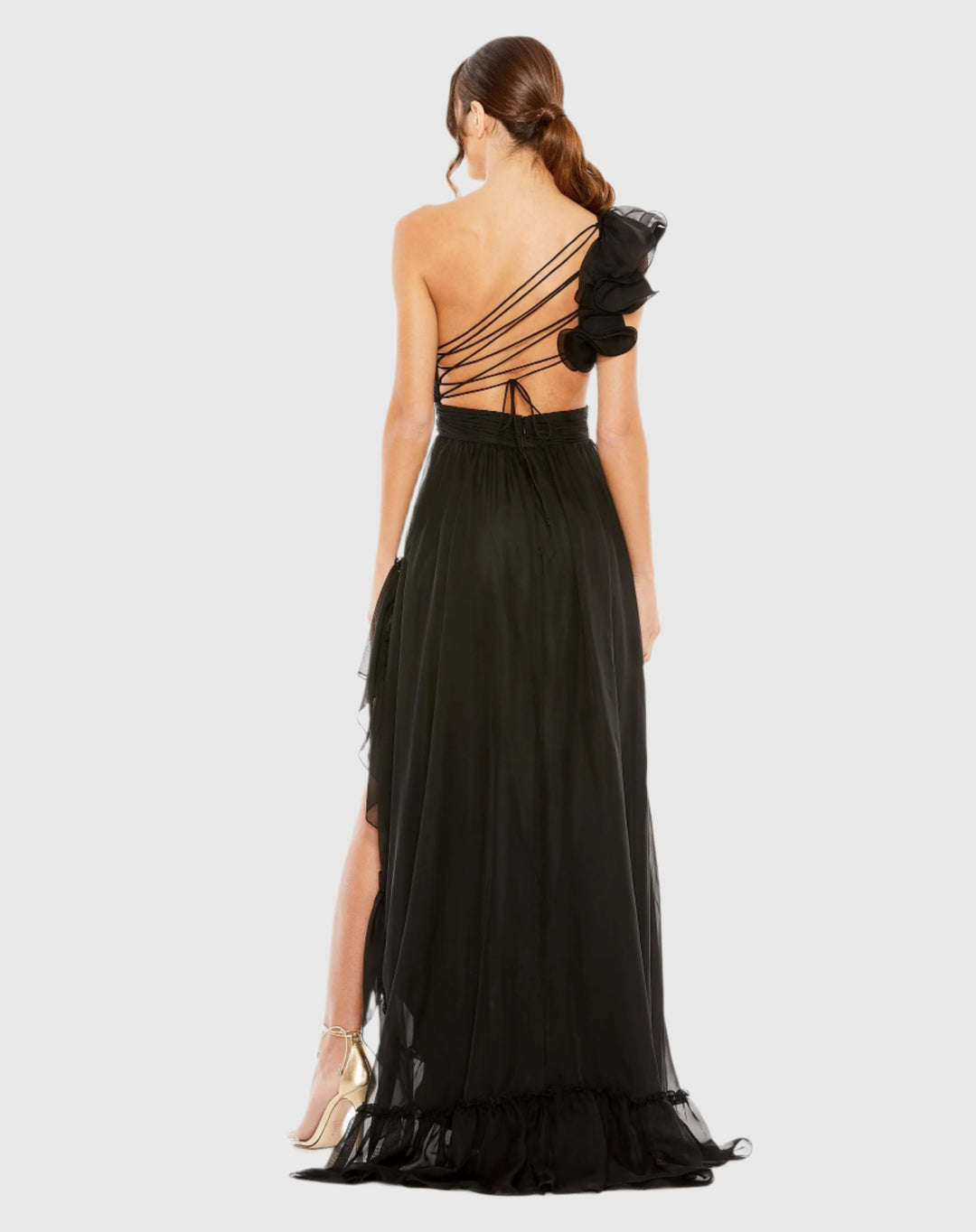 Ruffled One Shoulder Asymmetrical Gown – Mac Duggal