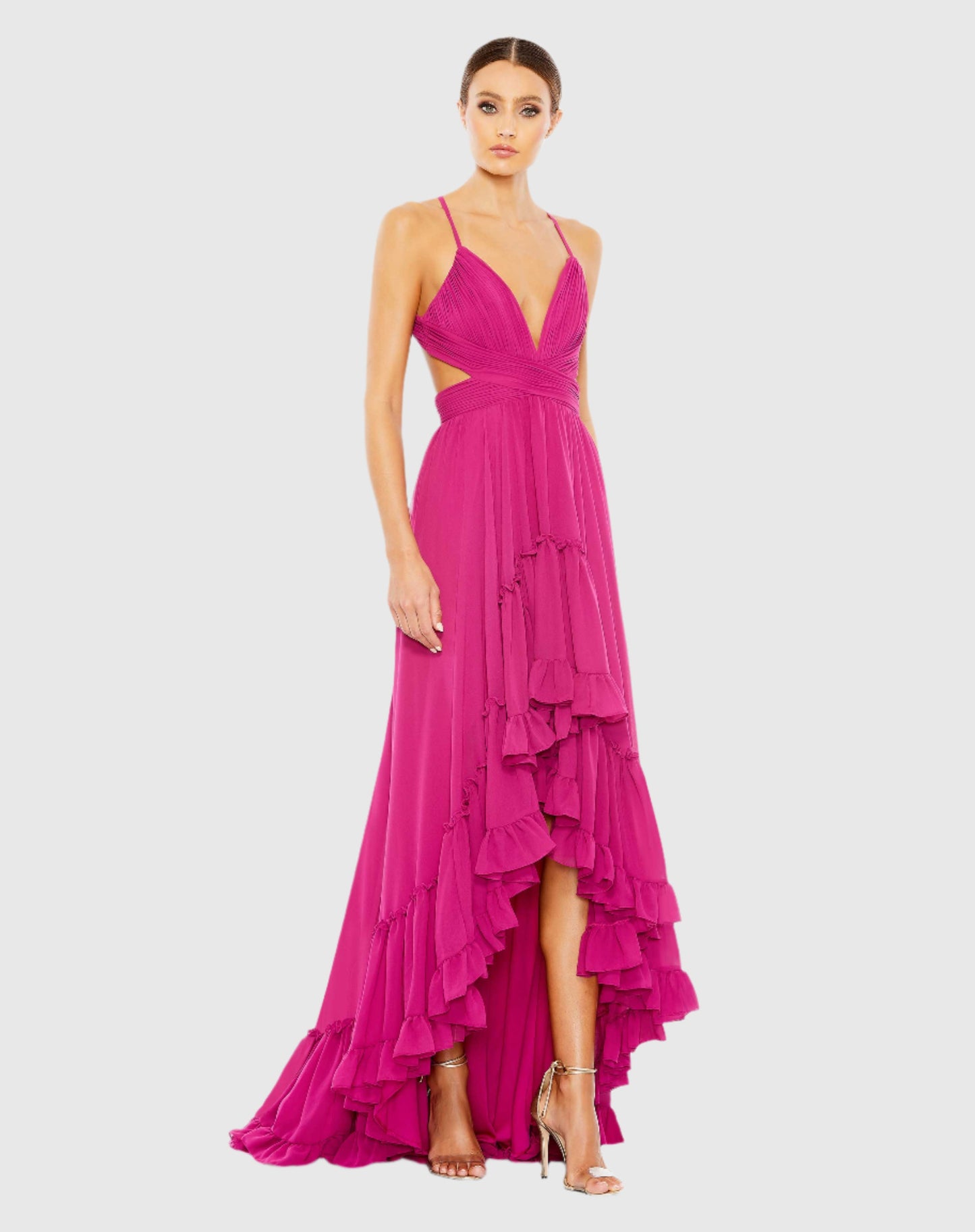 Pleated Tiered Cut Out Sleeveless Gown