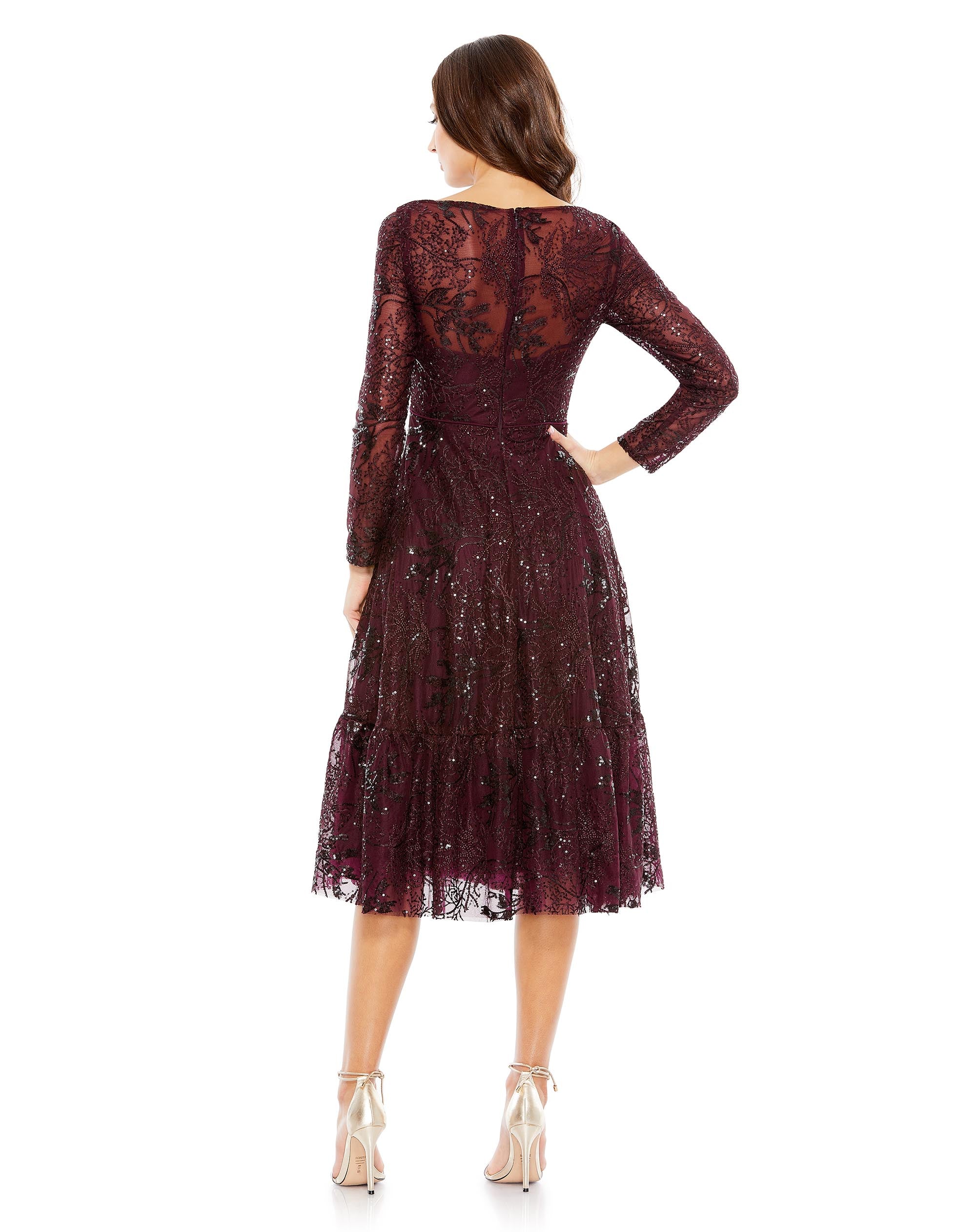 Lace Embellished Long Sleeve Ruffle Hem Dress - FINAL SALE