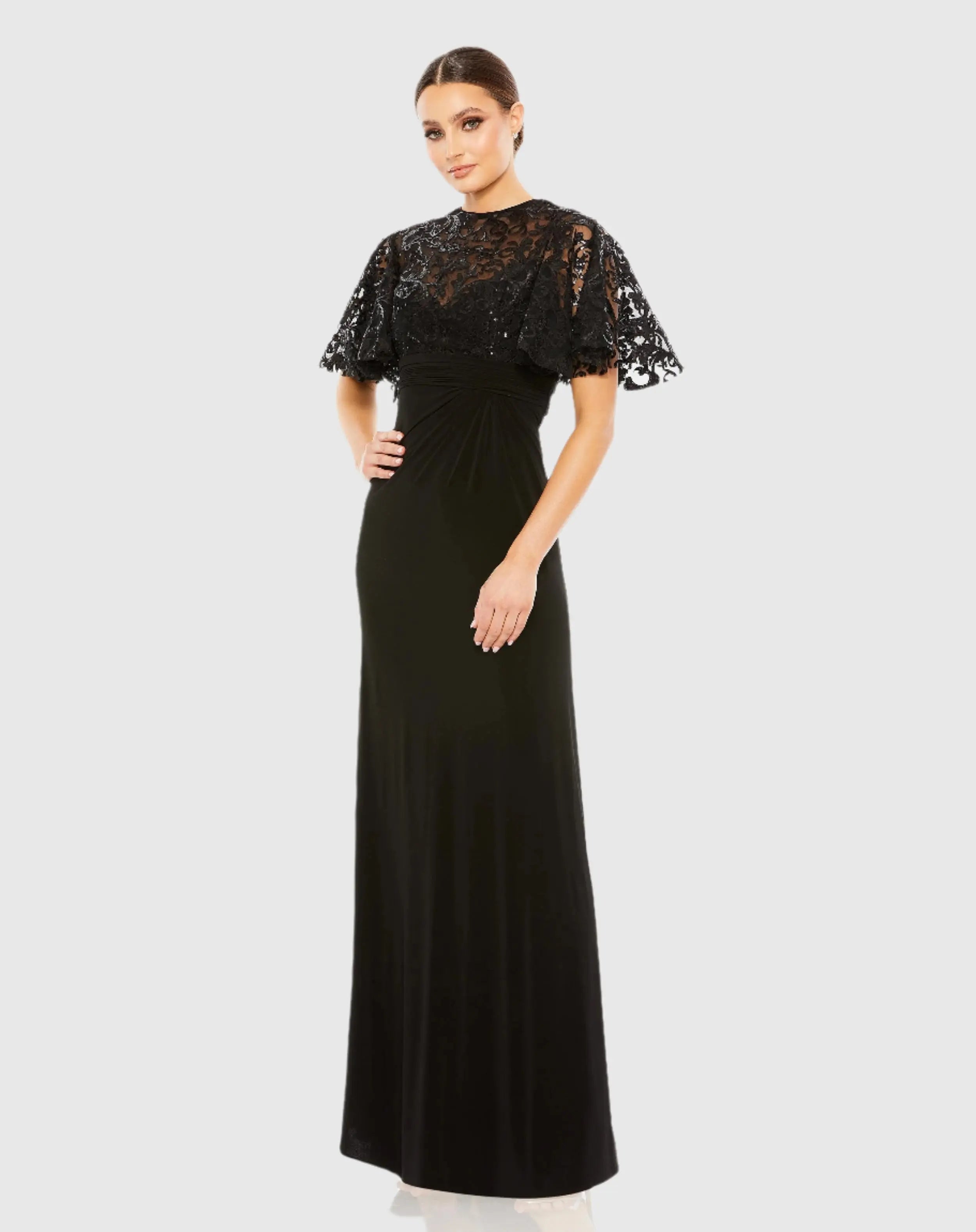 Black Embellished Butterfly Sleeve Gown - Mac Duggal