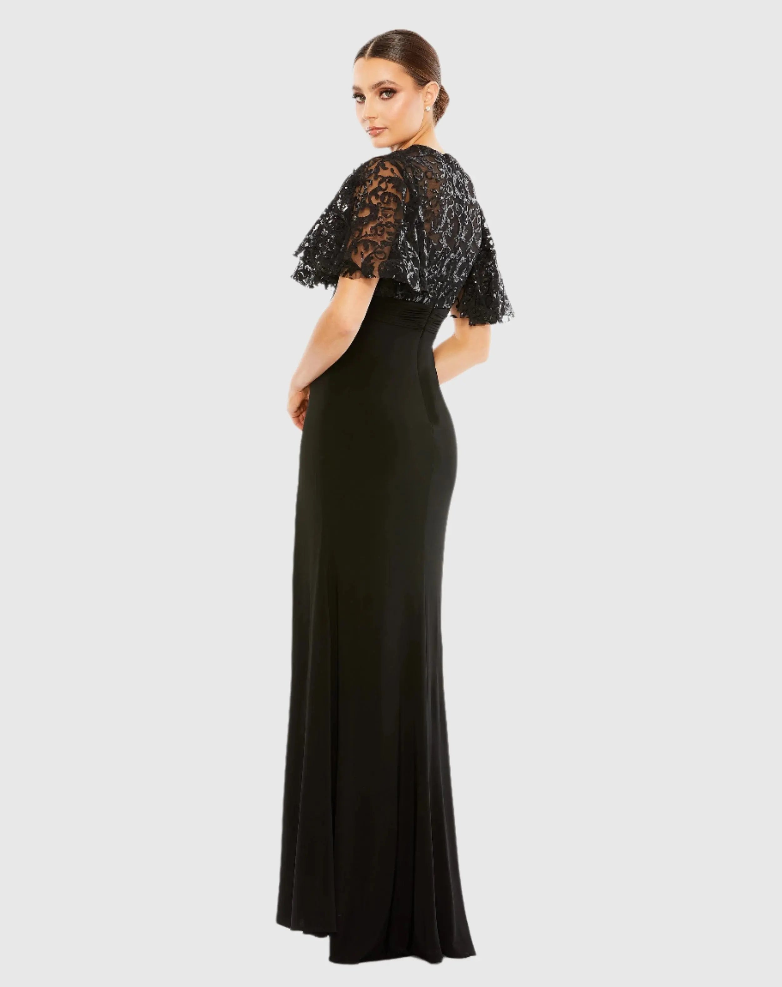 Black Embellished Butterfly Sleeve Gown - Mac Duggal