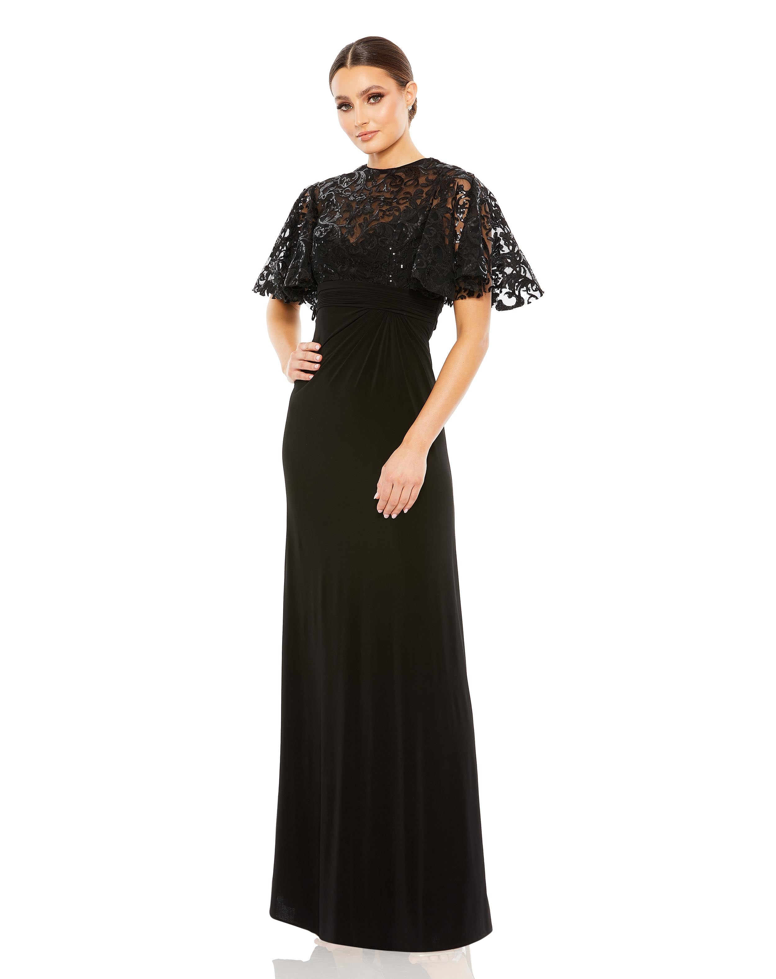Embellished Butterfly Sleeve Gown