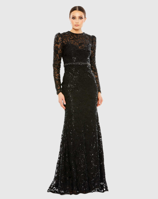 Embellished High Neck Long Sleeve Gown – Mac Duggal