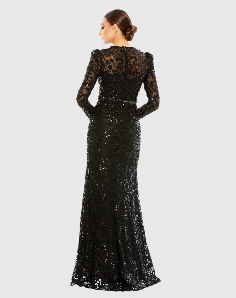 Embellished High Neck Long Sleeve Gown – Mac Duggal