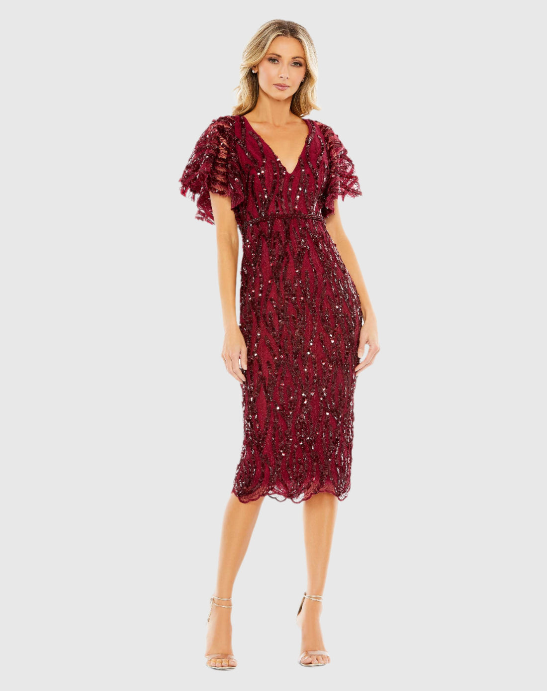 Sequin Embroidered Butterfly Sleeve Dress