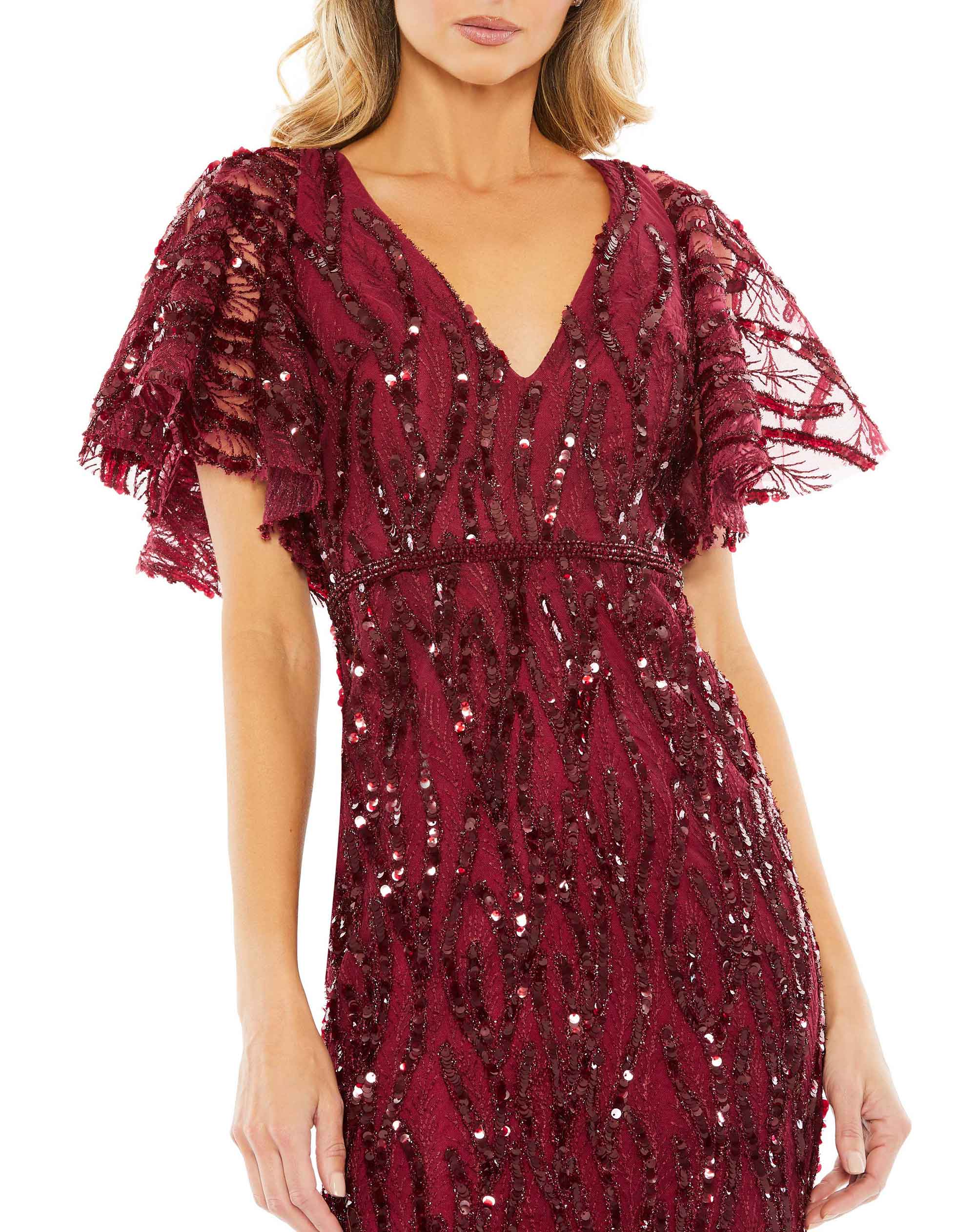 Sequin Embroidered Butterfly Sleeve Dress