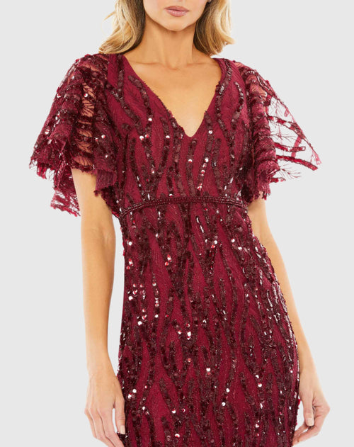 Sequin Embroidered Butterfly Sleeve Dress