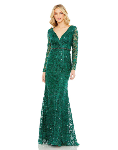 Embellished Wrap Over Long Sleeve Gown – Mac Duggal
