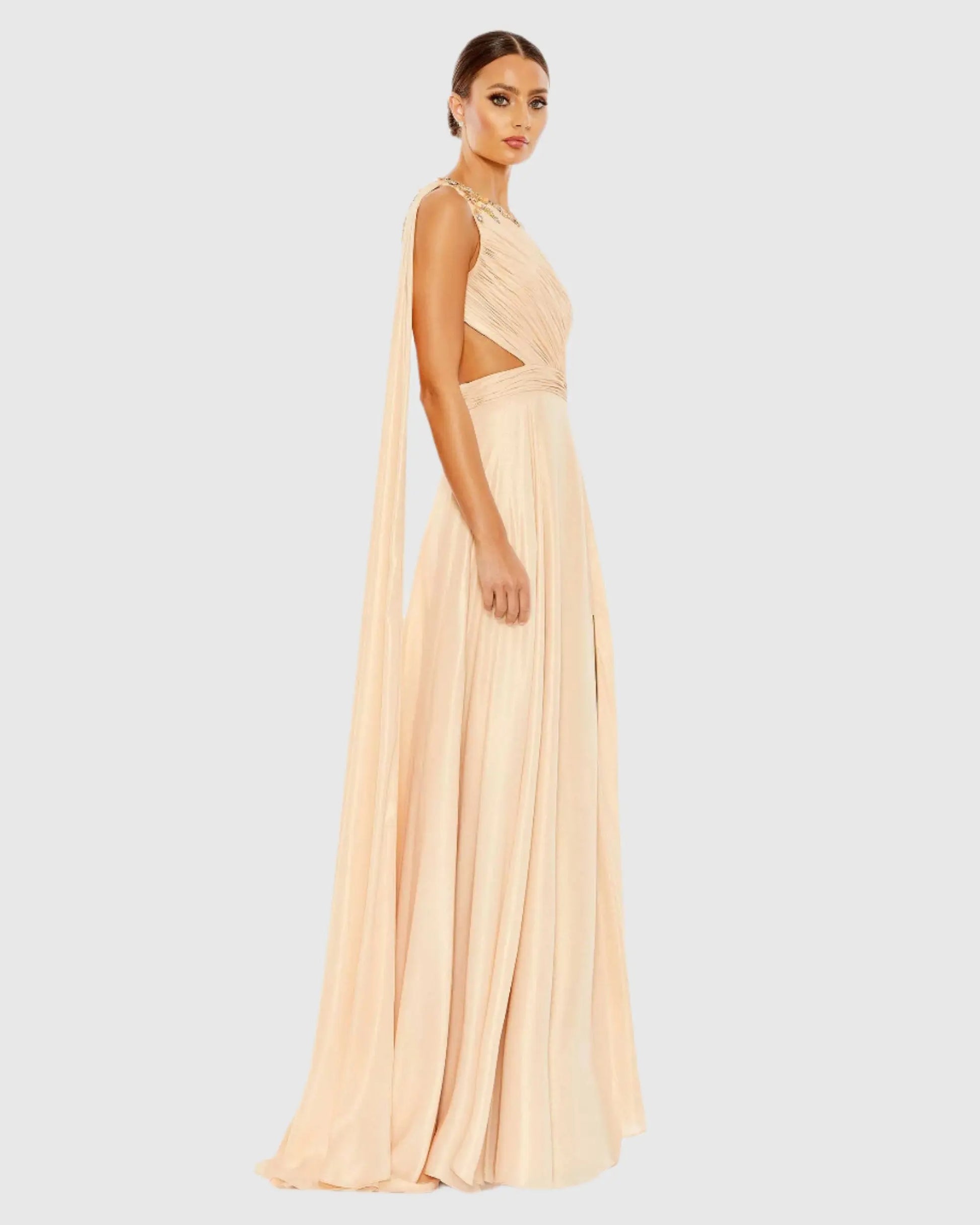 One Shoulder Open Back Flowy Gown - Mac Duggal One Shoulder Open Back Flowy Gown - Mac Duggal