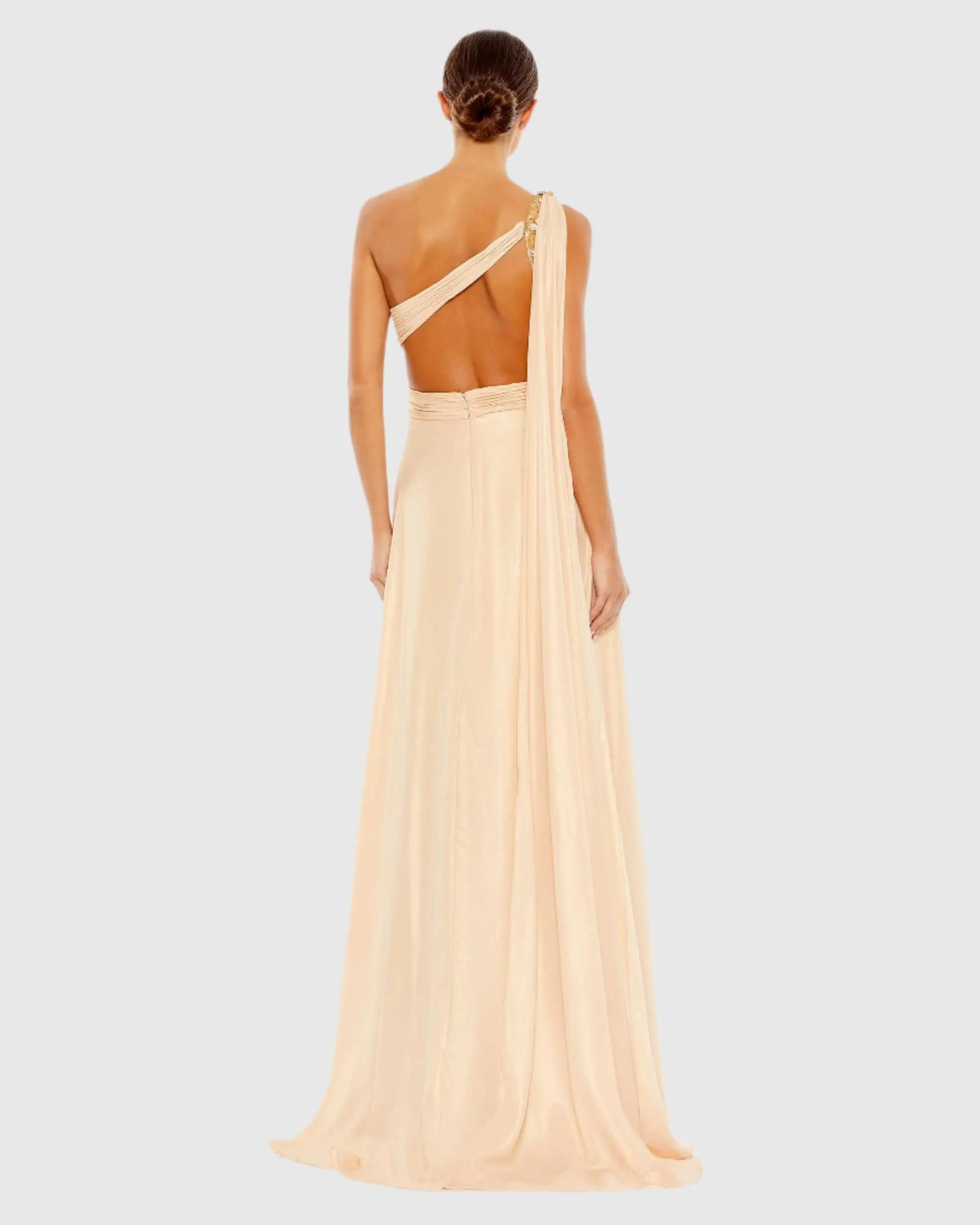 One Shoulder Open Back Flowy Gown - Mac Duggal One Shoulder Open Back Flowy Gown - Mac Duggal