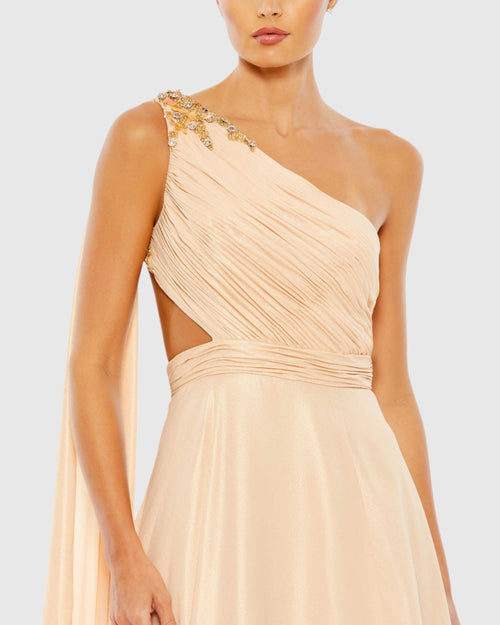 One Shoulder Open Back Flowy Gown