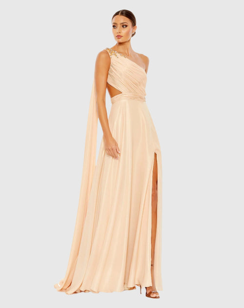 One Shoulder Open Back Flowy Gown