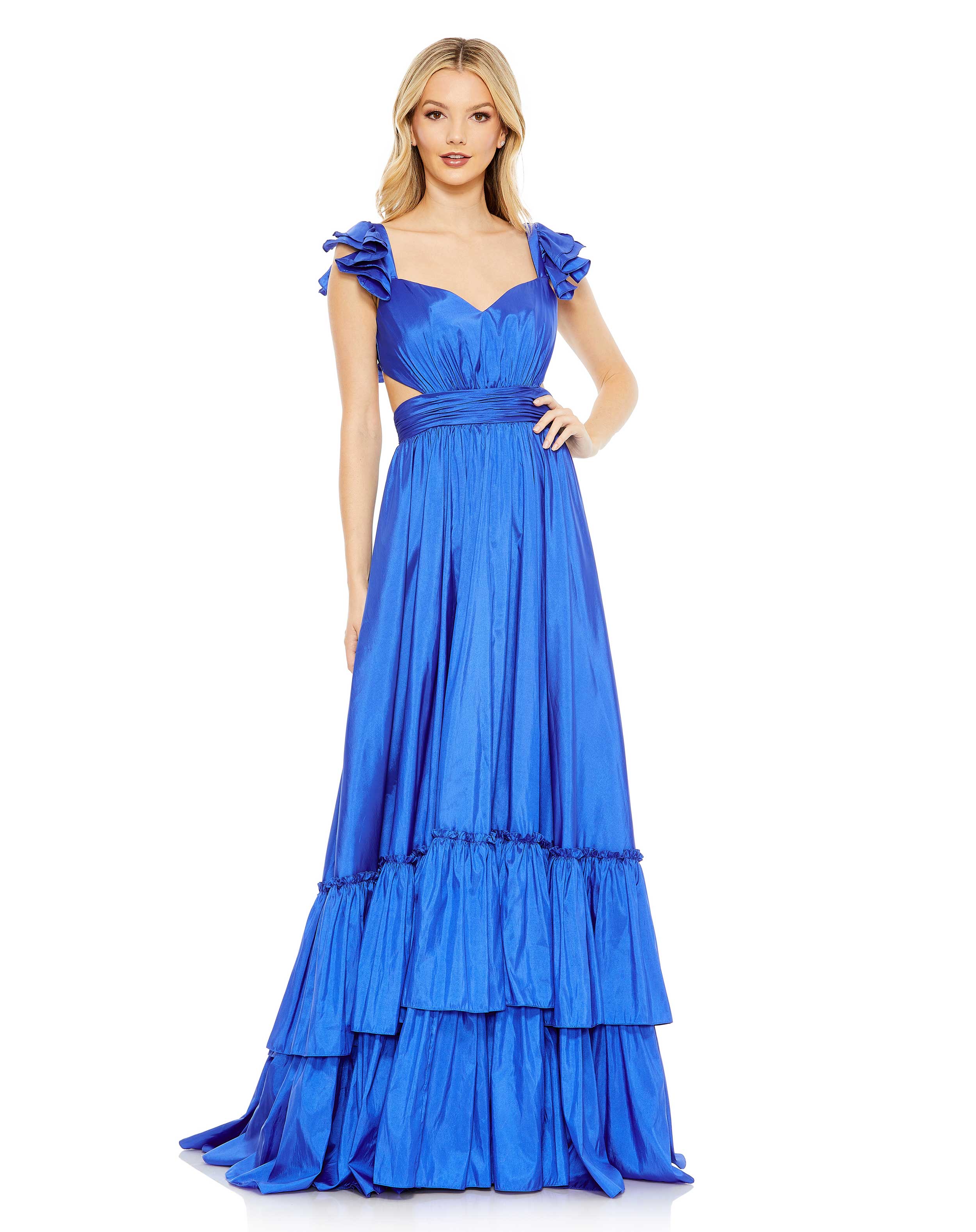 Ruffle Shoulder Cut Out Gown