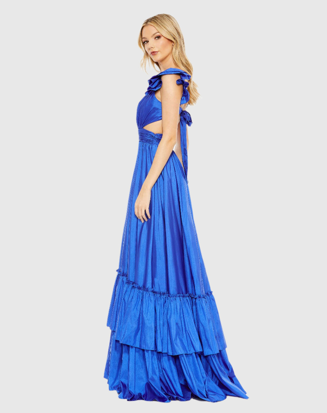 Ruffle Shoulder Cut Out Gown – Mac Duggal