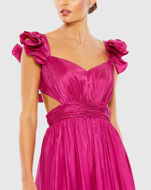 Pink Ruffle Shoulder Cut Out Gown