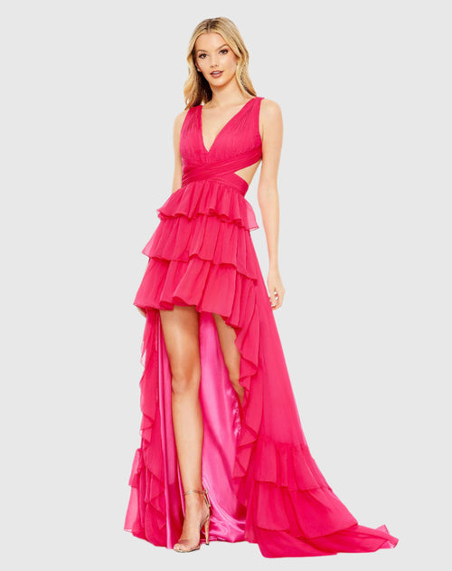 Ruffle Tiered Cross Over High Low Gown - FINAL SALE