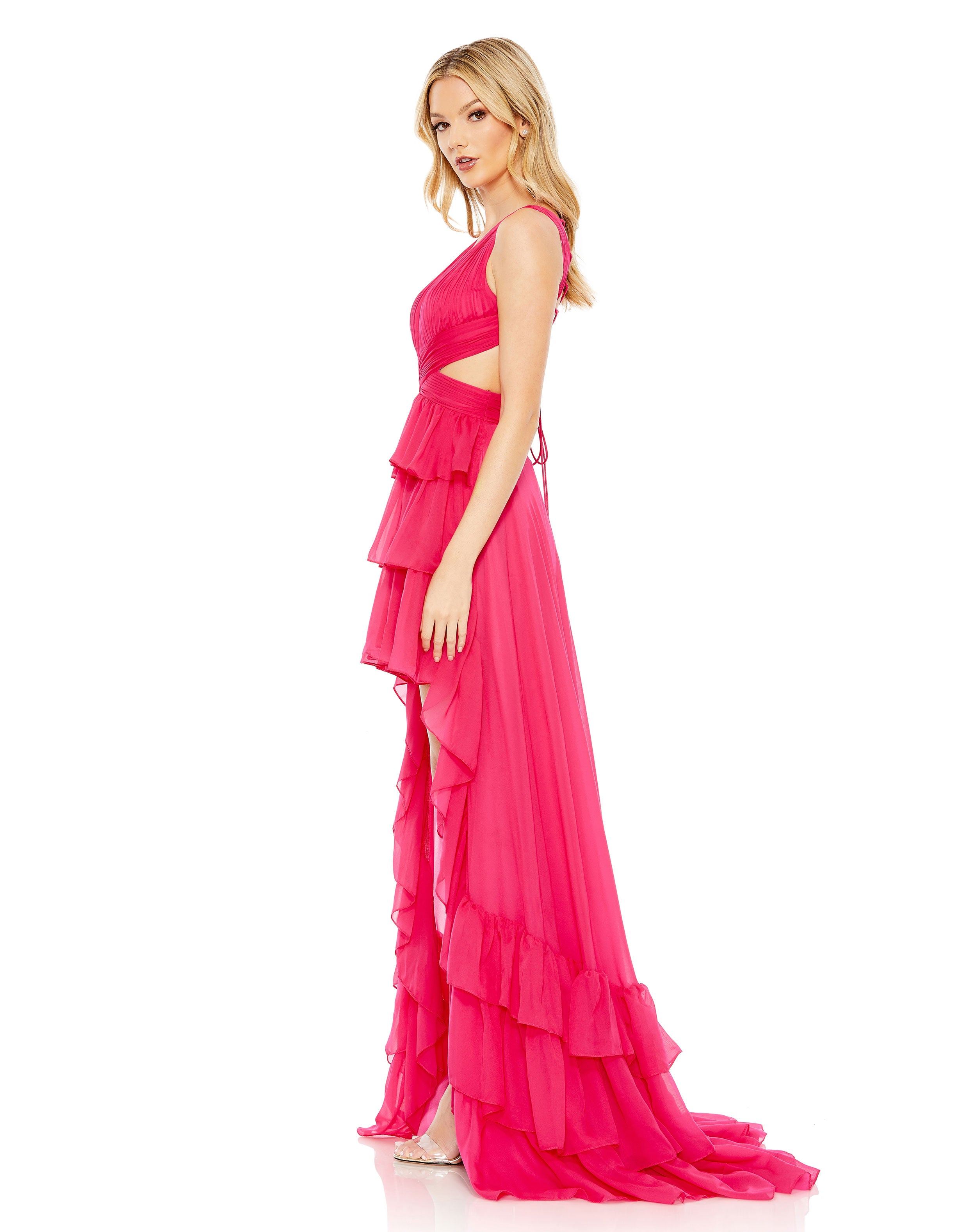 Ruffle Tiered Cross Over High Low Gown - FINAL SALE