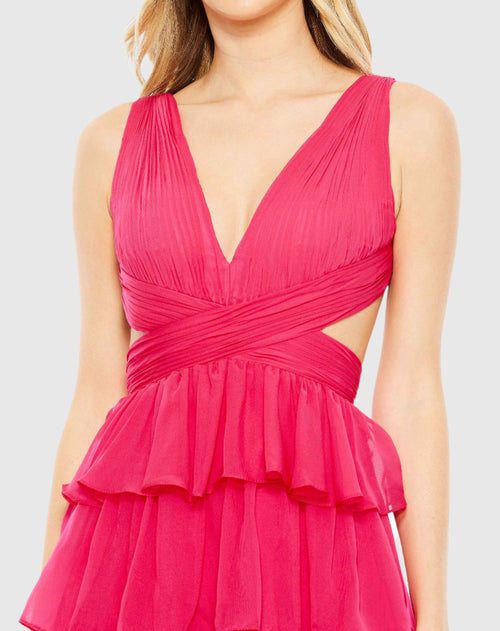 Ruffle Tiered Cross Over High Low Gown - FINAL SALE