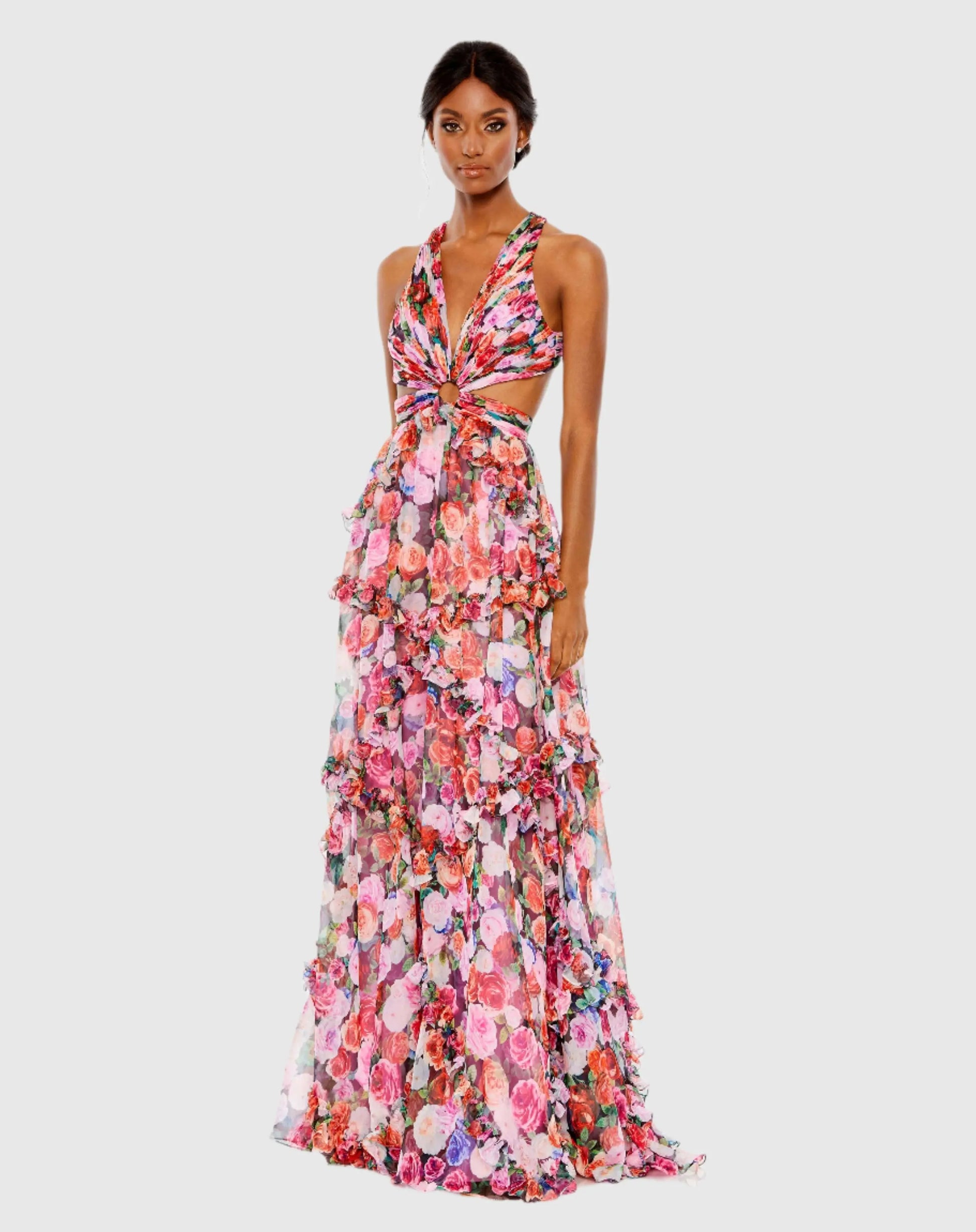 Ruffled Cut Out Sleeveless Gown - Mac Duggal Ruffled Cut Out Sleeveless Gown - Mac Duggal
