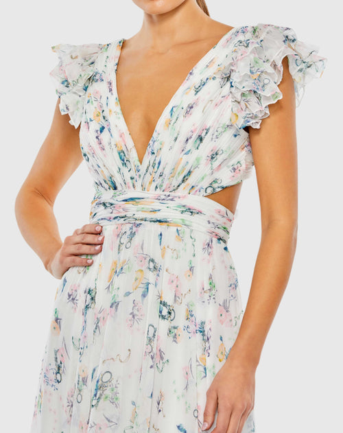 Ruffled Cut Out Flowy Maxi Dress