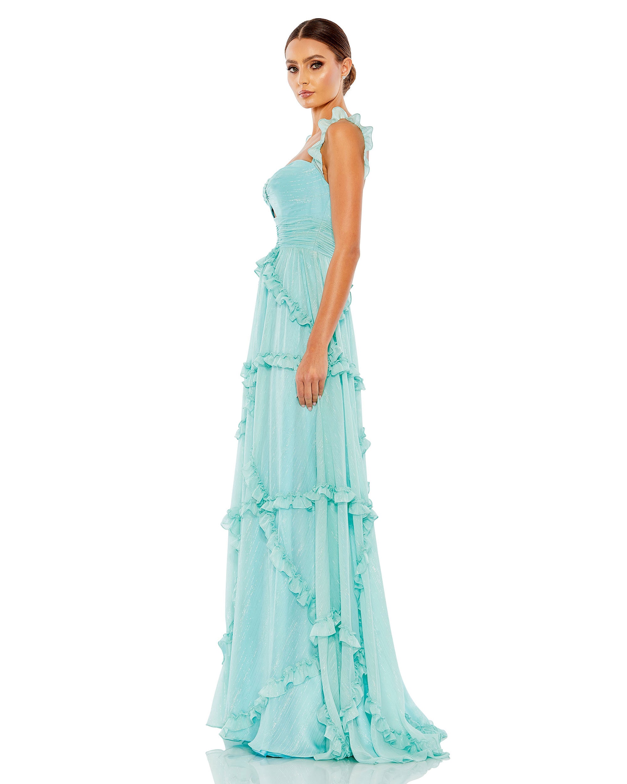 Ruffle Tiered Sleeveless Flowy A Line Gown