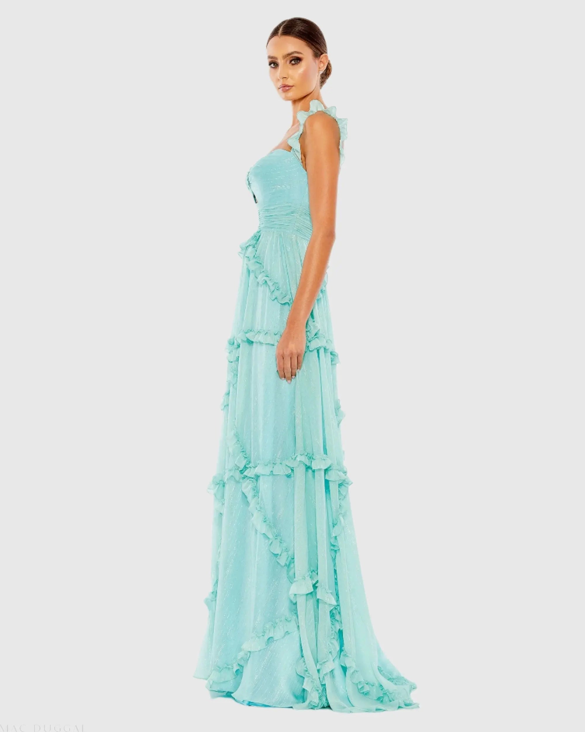 Blue Ruffle Tiered Sleeveless Flowy A Line Gown - Mac Duggal