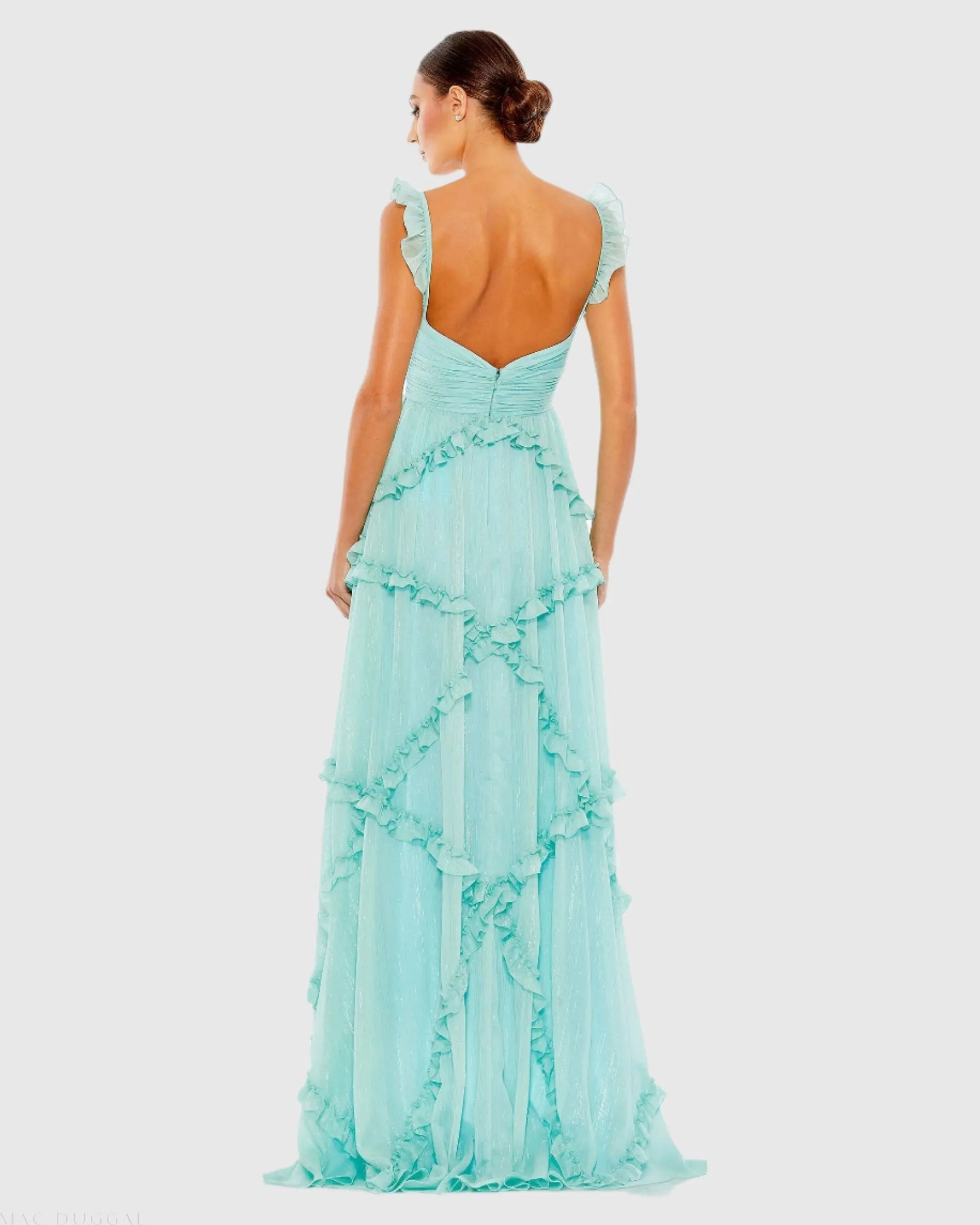 Blue Ruffle Tiered Sleeveless Flowy A Line Gown - Mac Duggal