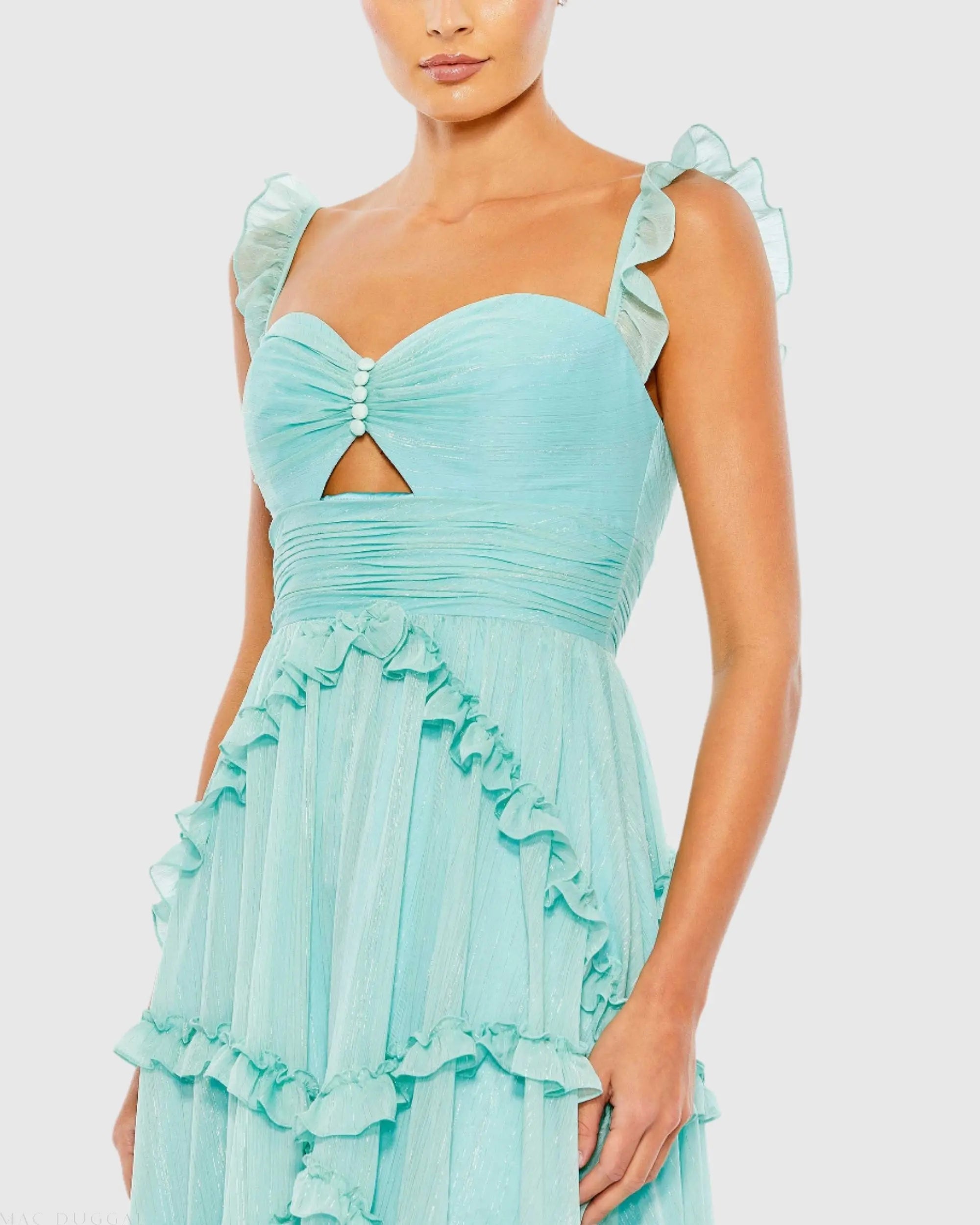 Blue Ruffle Tiered Sleeveless Flowy A Line Gown - Mac Duggal