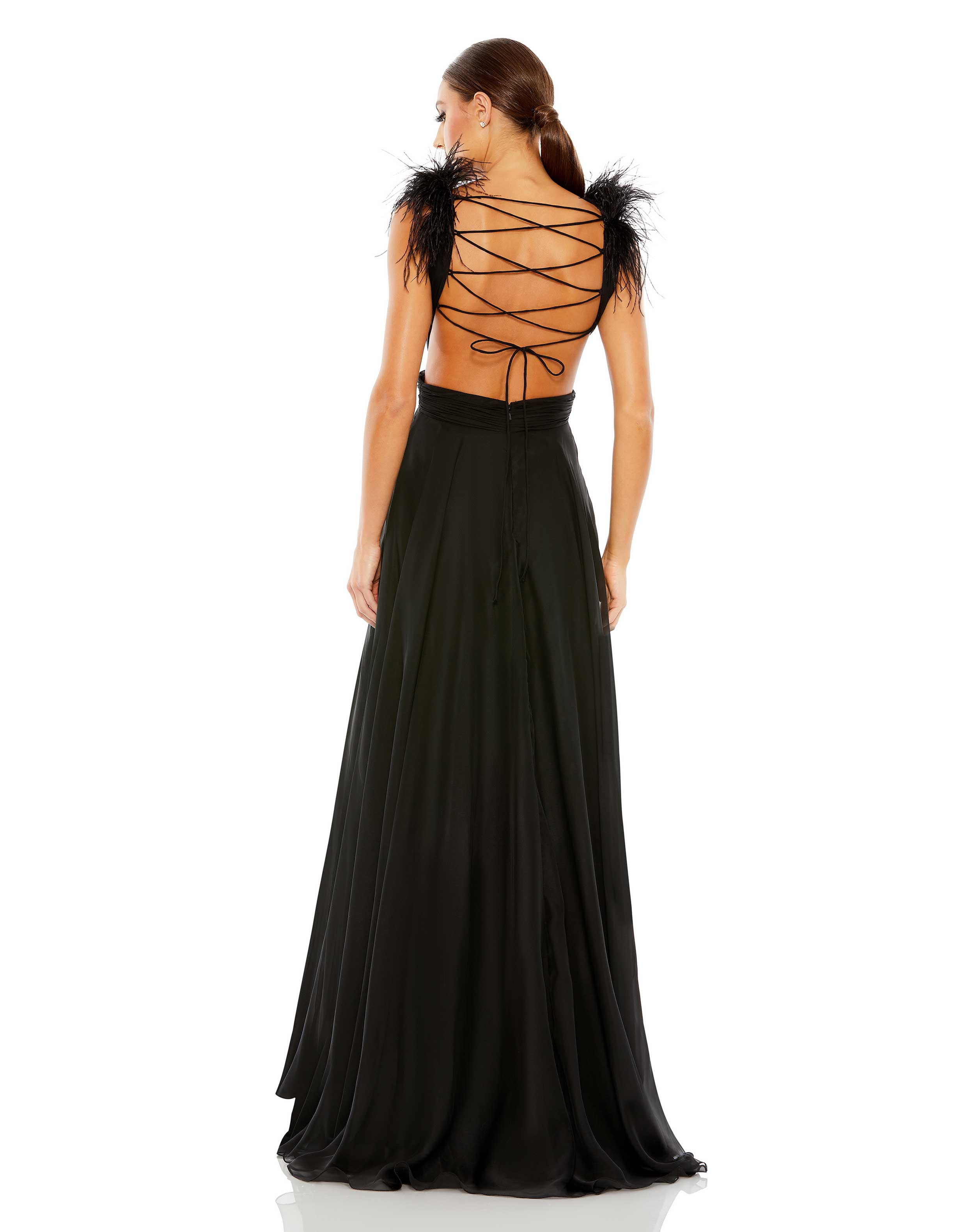 Plunge Ostrich Feather A Line Gown