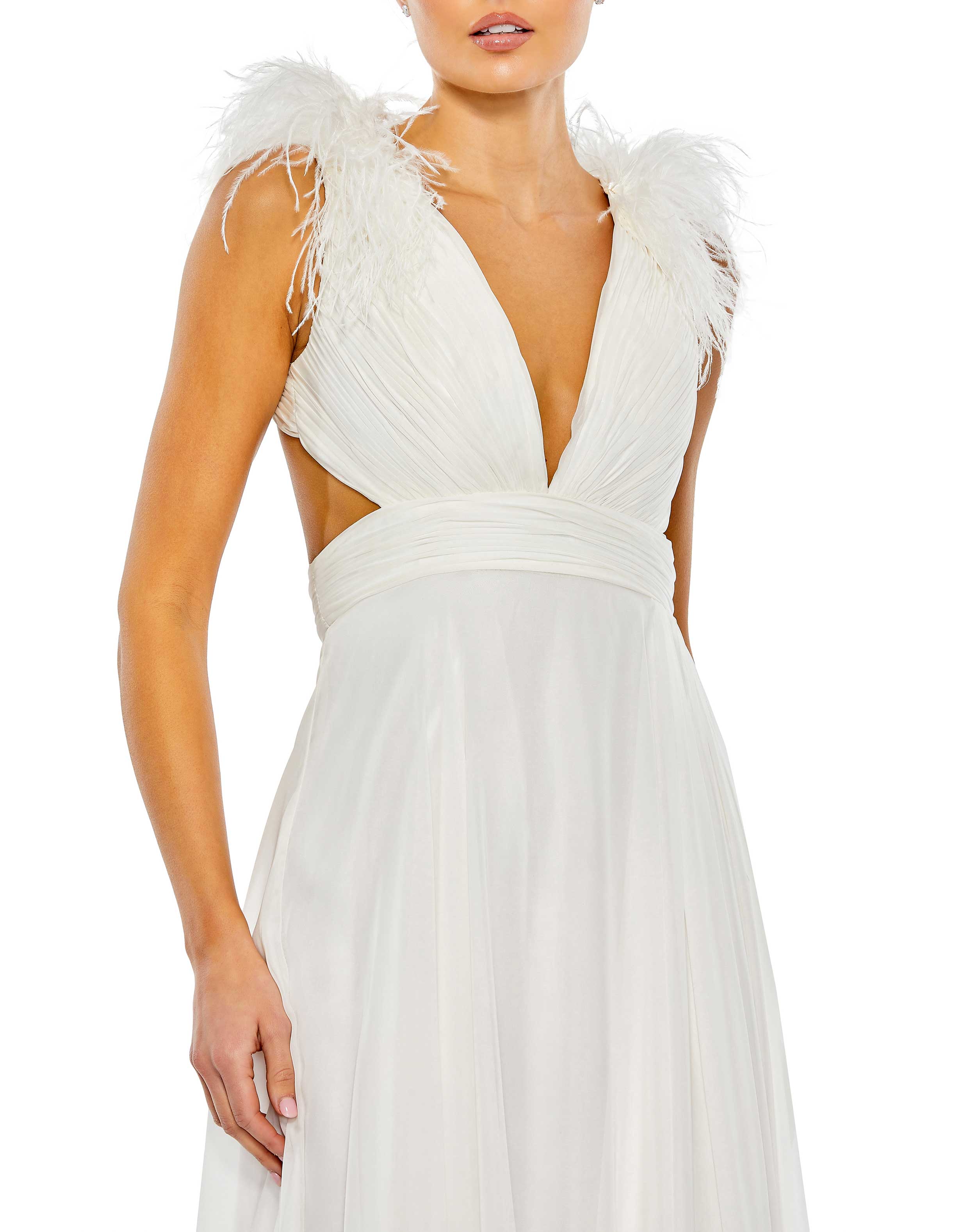 Plunge Ostrich Feather A Line Gown
