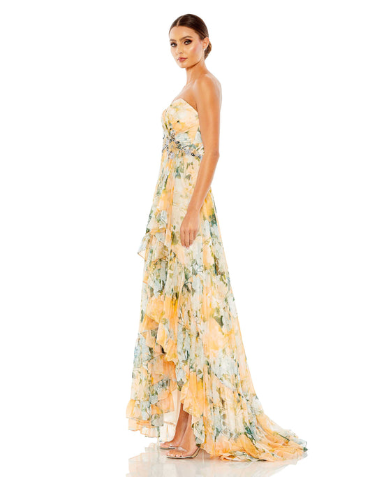 Ruffled Asymmetrical Hem Strapless Gown – Mac Duggal