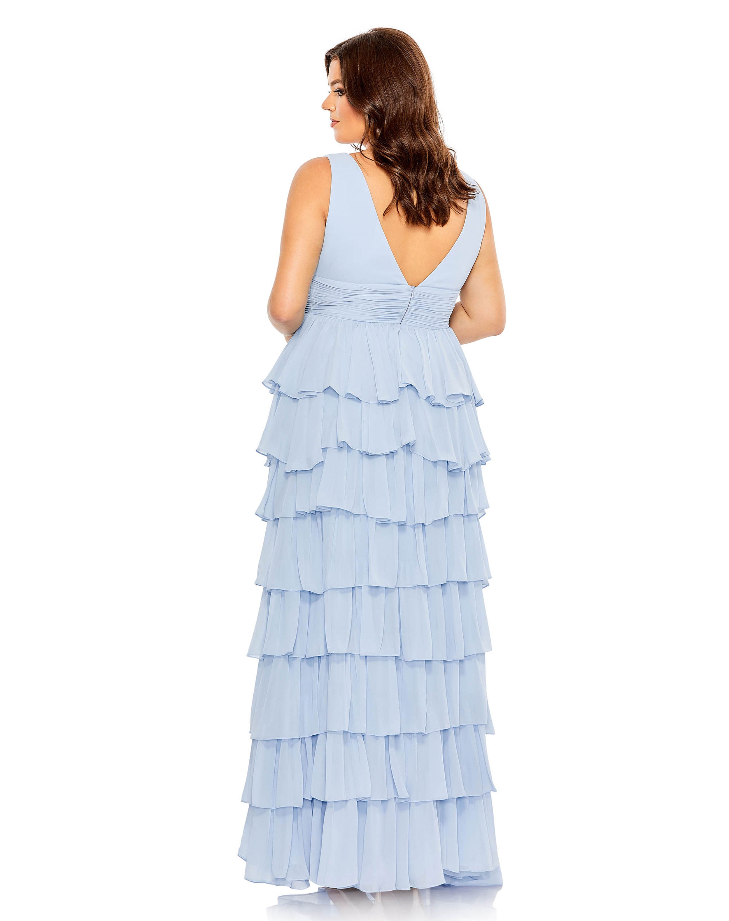 Ruffle Tiered Sleeveless V Neck Gown (Plus)