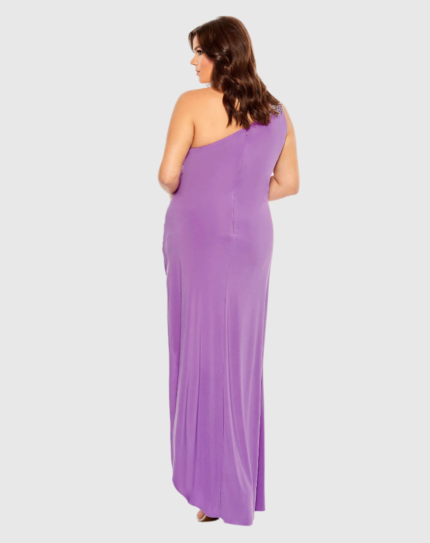 Beaded One Shoulder Draped Gown (Plus)