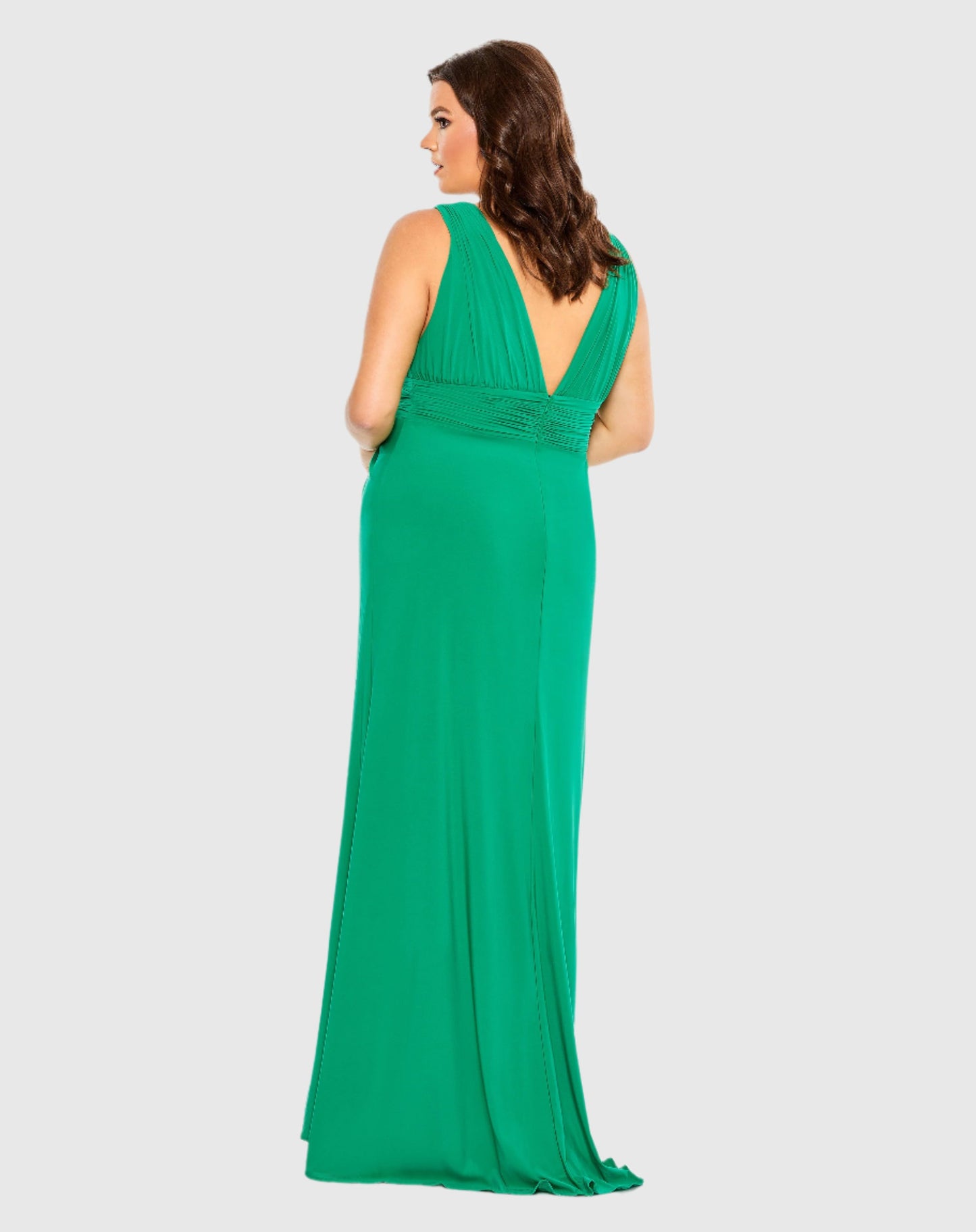 Draped V Neck Sleeveless A Line Gown