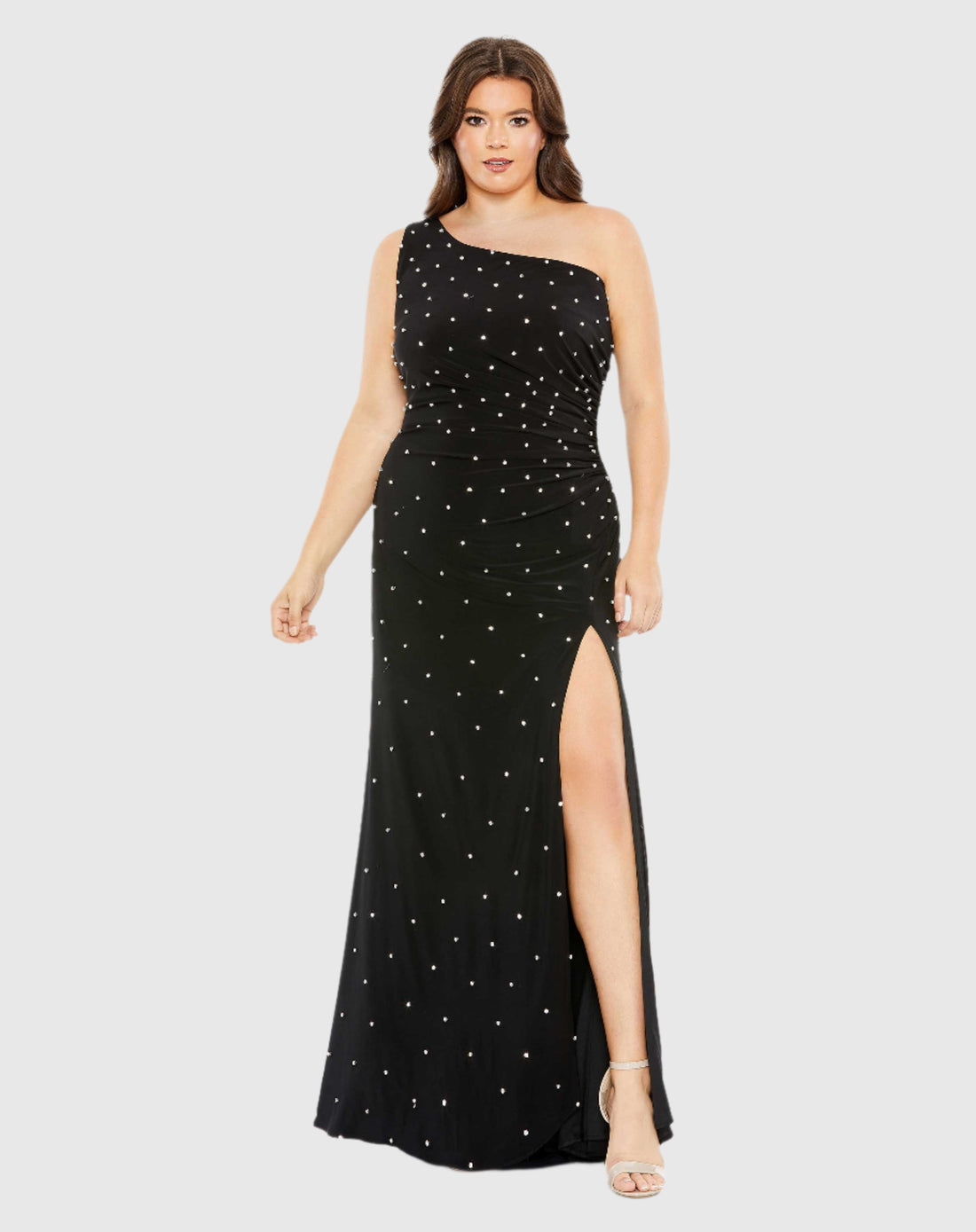 Jewel Encrusted Draped One Shoulder Gown (Plus)