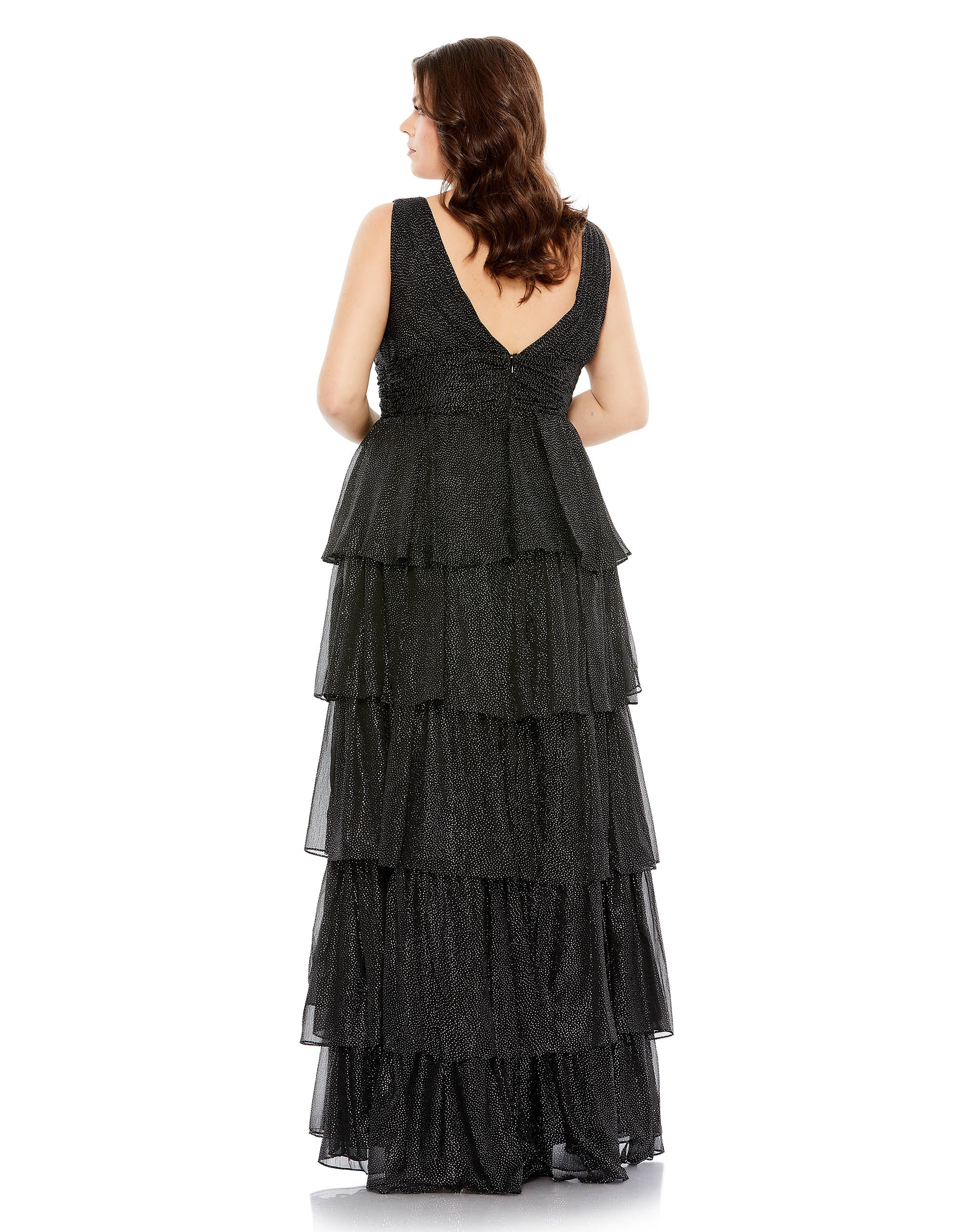 Ruffle Tiered Sleeveless V Neck Gown - FINAL SALE