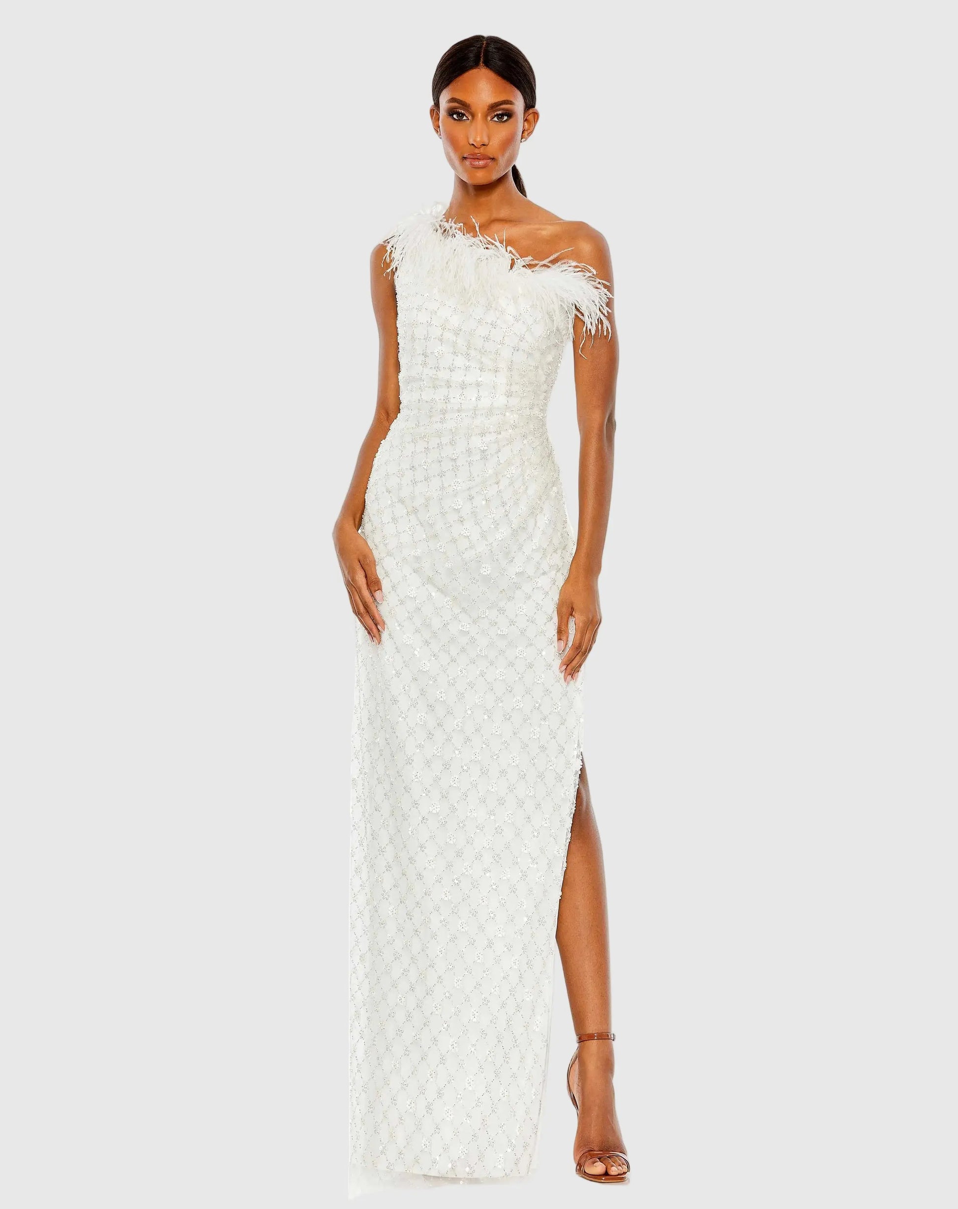 white one shoulder feather dress White Cutout Maxi Dress - One-Shoulder Dress - Feather Maxi Dress