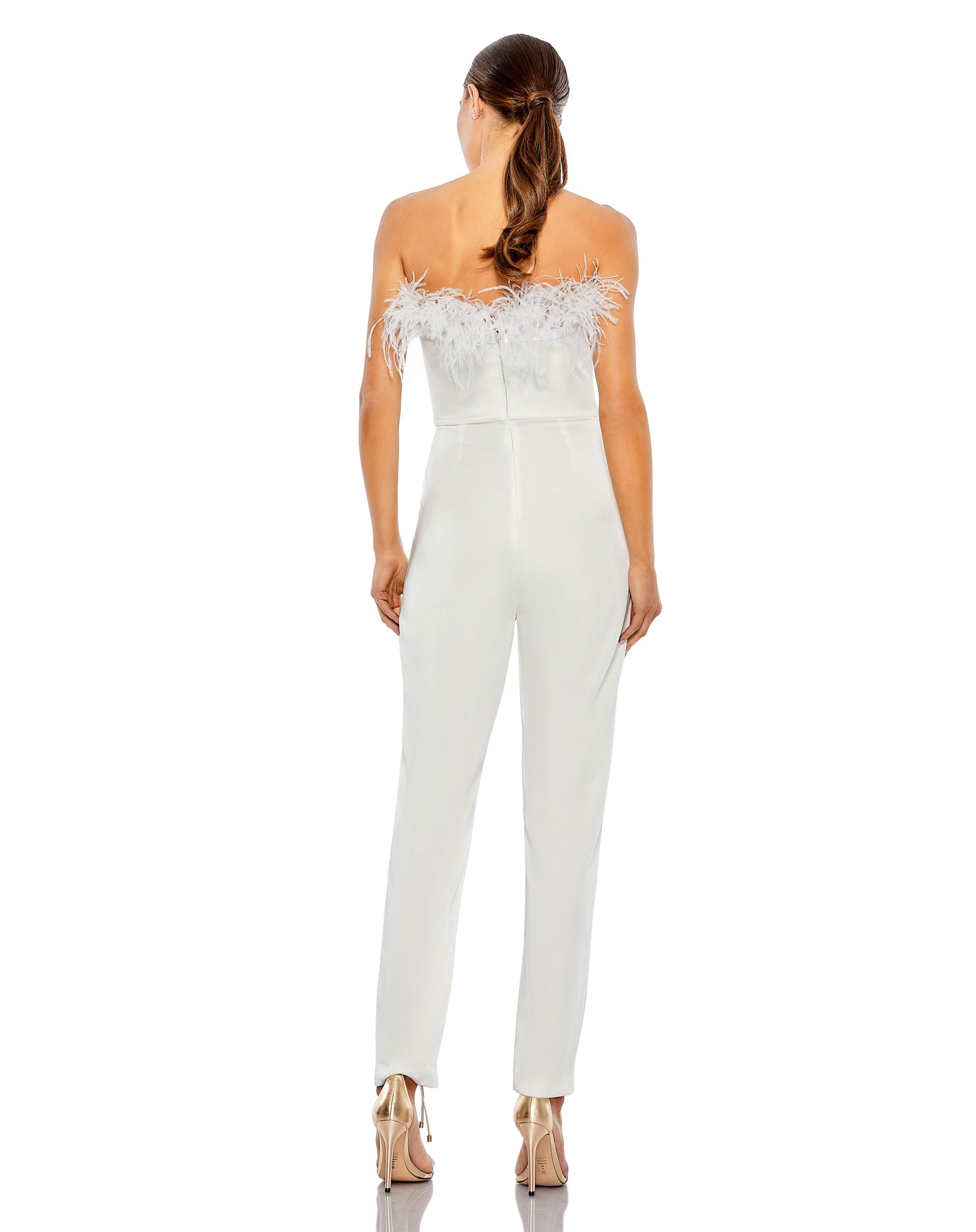 Strapless Jumpsuit with Feather Trim