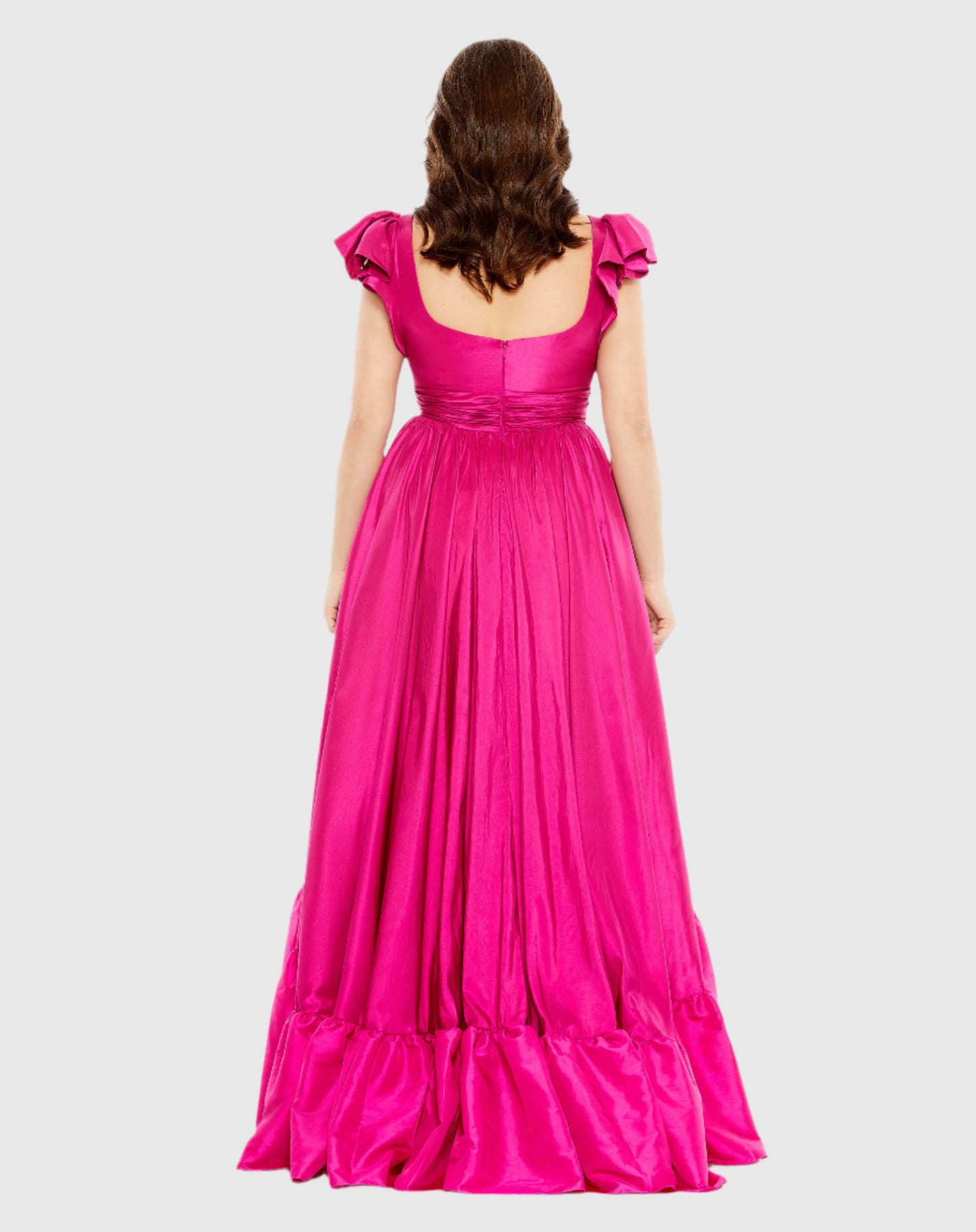 Flutter Sleeve A Line High Low Ruffle Hem Gown (Plus)