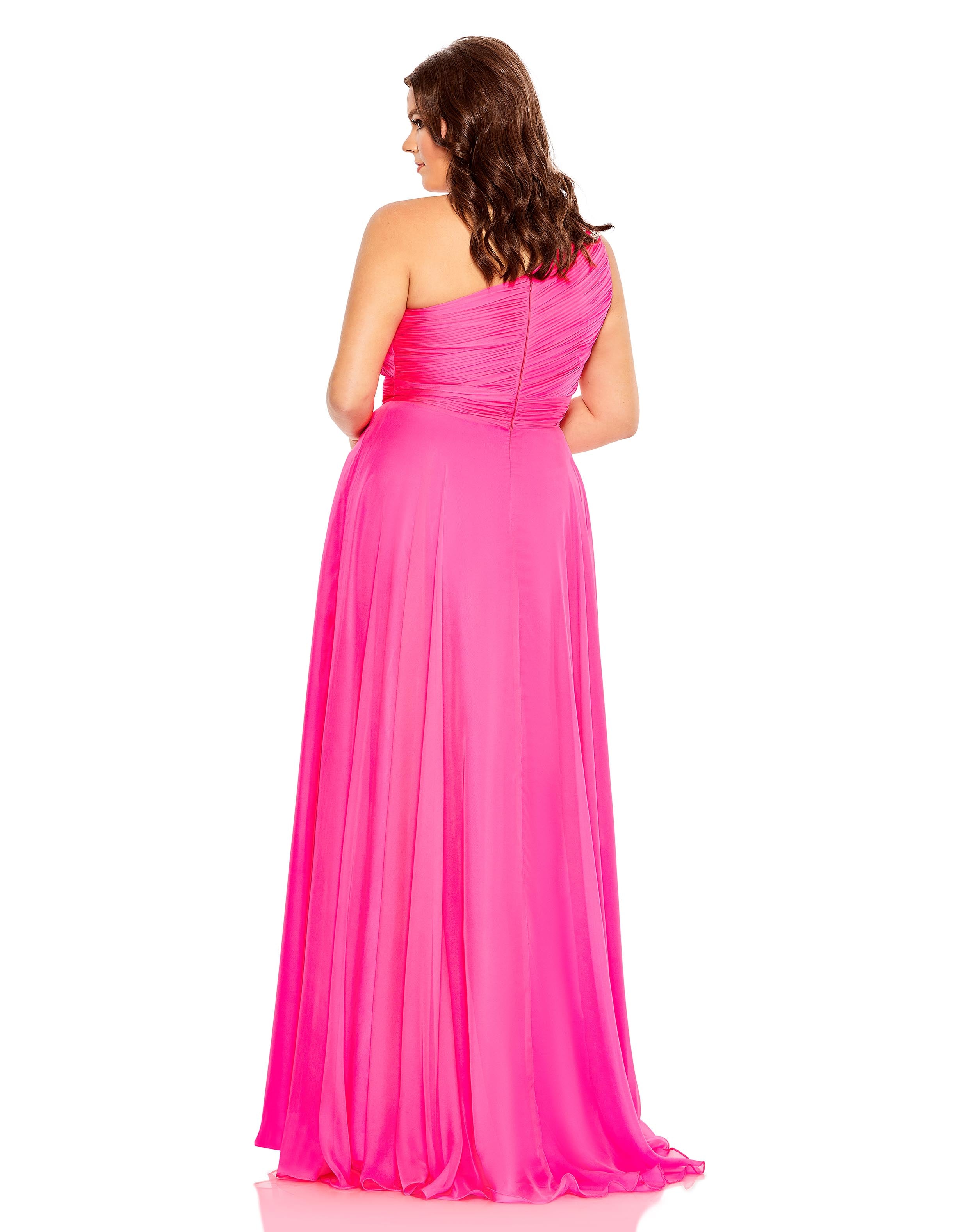 Draped Beaded One Shoulder Flowy A Line Gown
