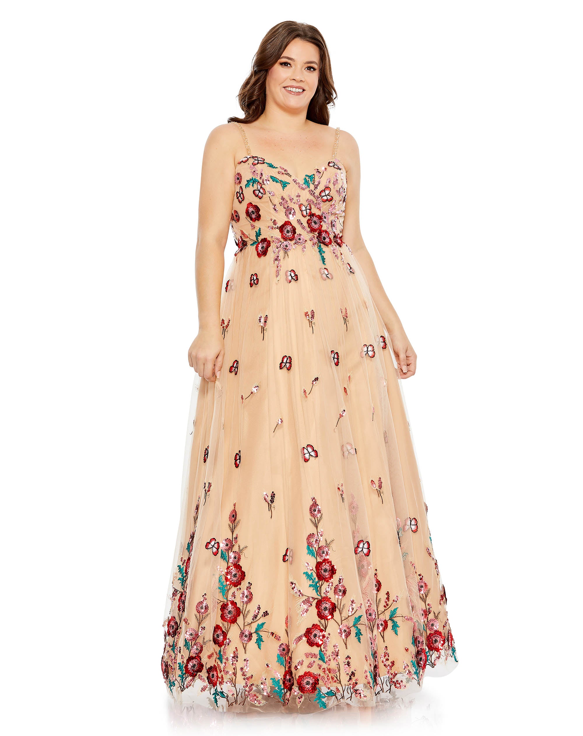 Embellished Butterfly Sleeveless Lace Up Gown