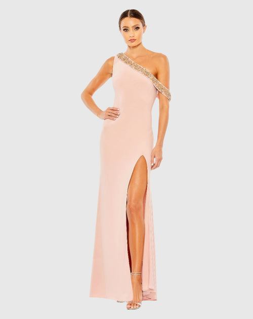 Beaded Drop Shoulder Jersey Gown