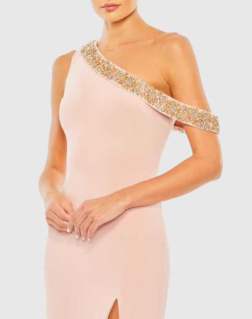 Beaded Drop Shoulder Jersey Gown