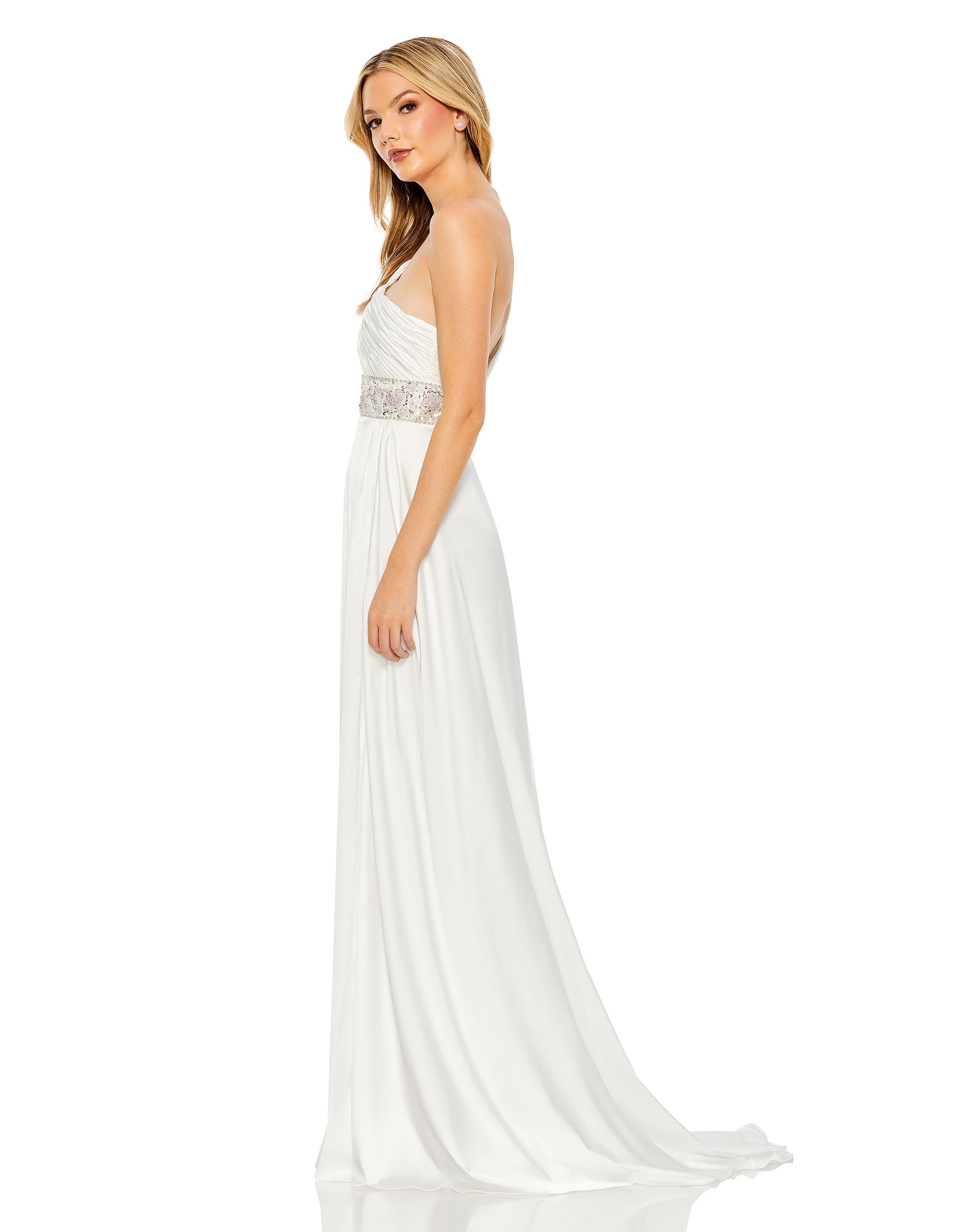 Pleated One Shoulder Beaded Waist Gown - FINAL GOWN