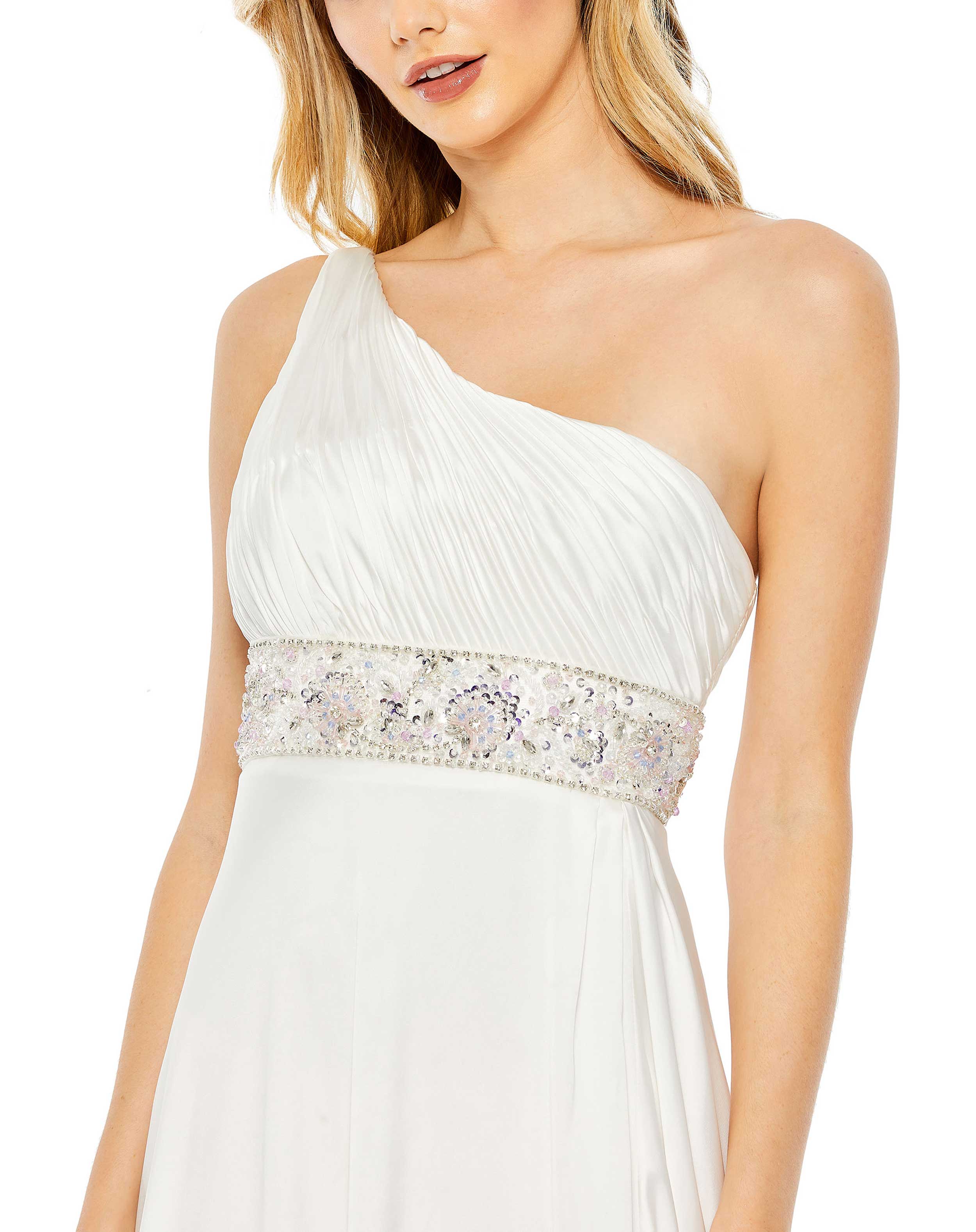 Pleated One Shoulder Beaded Waist Gown - FINAL SALE