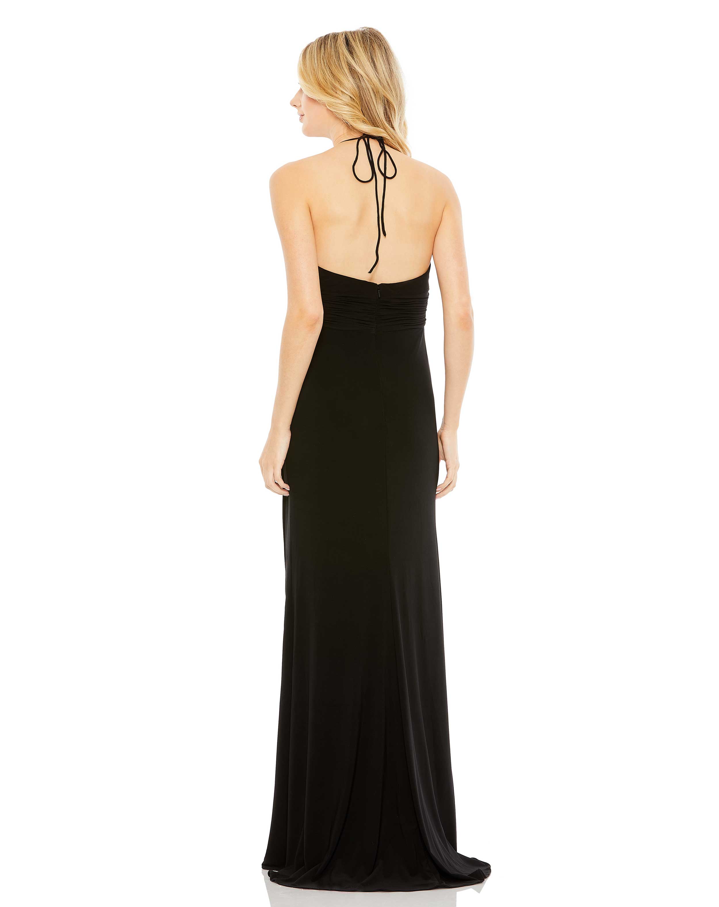 Jersey Halter Strap Ring Cut Out Draped Gown - FINAL SALE