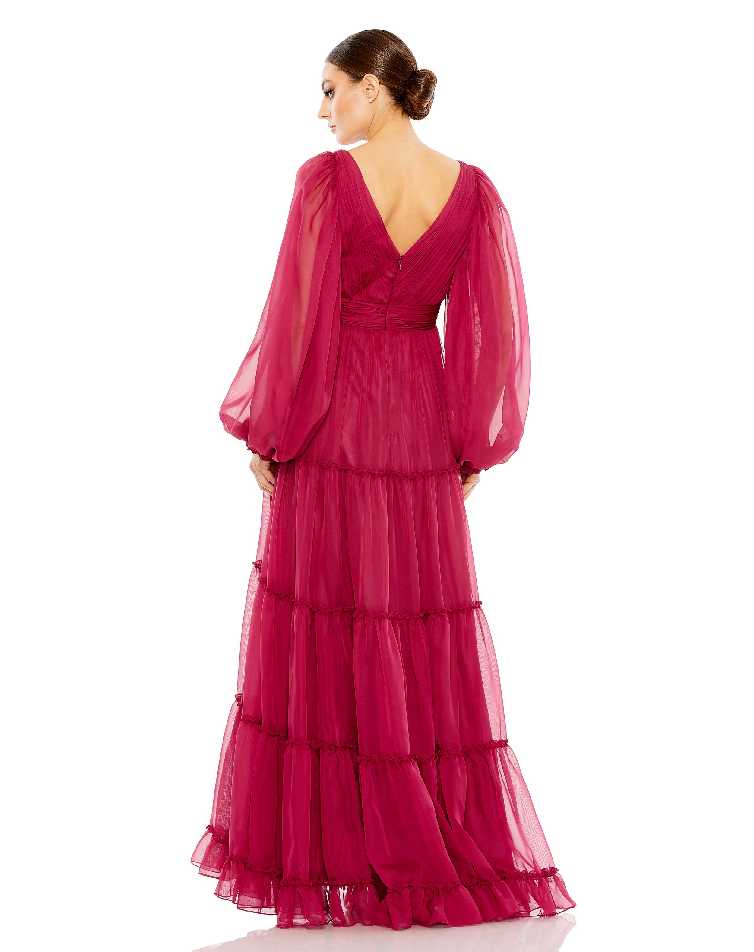 Ruffle Tiered Puff Sleeve A Line Gown