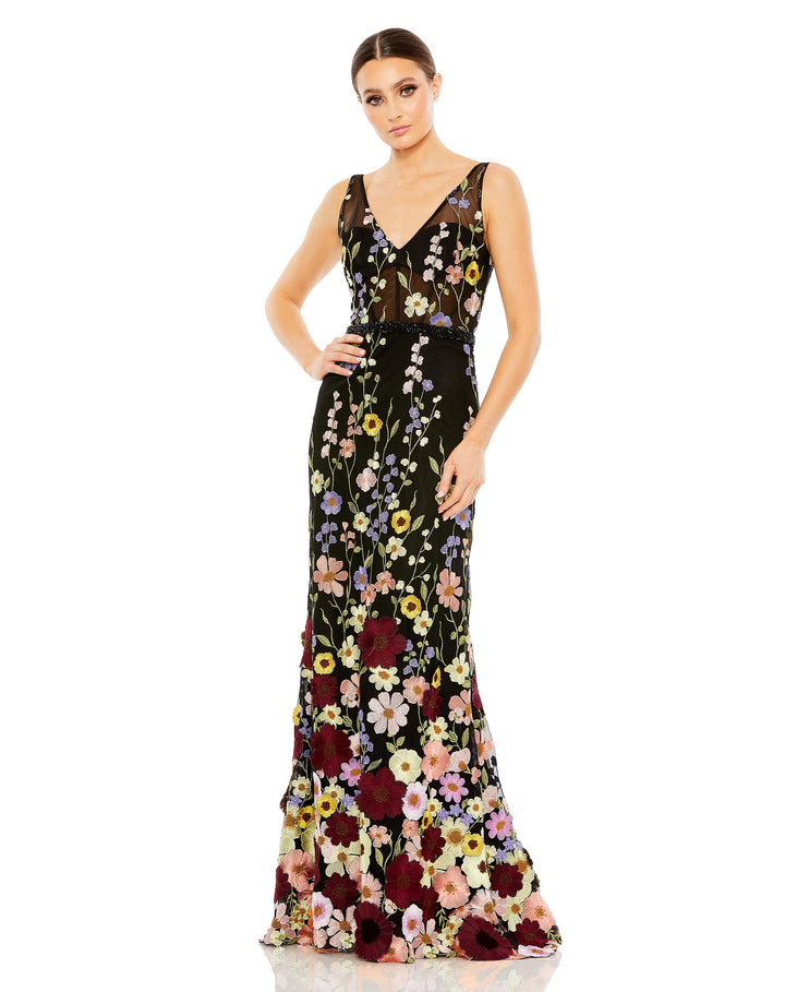 Embroidered Tulle Sleeveless V Neck A Line Gown – Mac Duggal