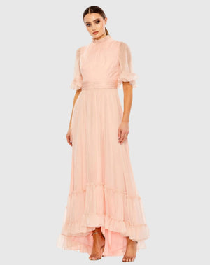 green emerald velvet dress Pink Embellished Flutter Sleeve Gown main image 0