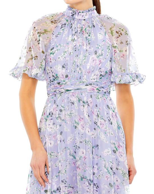 Floral Print High Neck Raglan Sleeve Dress – Mac Duggal